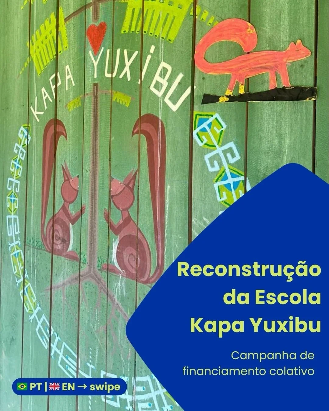 [PT] Querida comunidade,
estamos com uma campanha de financiamento coletivo aberta para a primeira etapa da reconstru&ccedil;&atilde;o da Escola Kapa Yuxibu, da @aldeiasegredodoartesao 🍃🔸🌀

As atuais condi&ccedil;&otilde;es precarizadas da estrutu