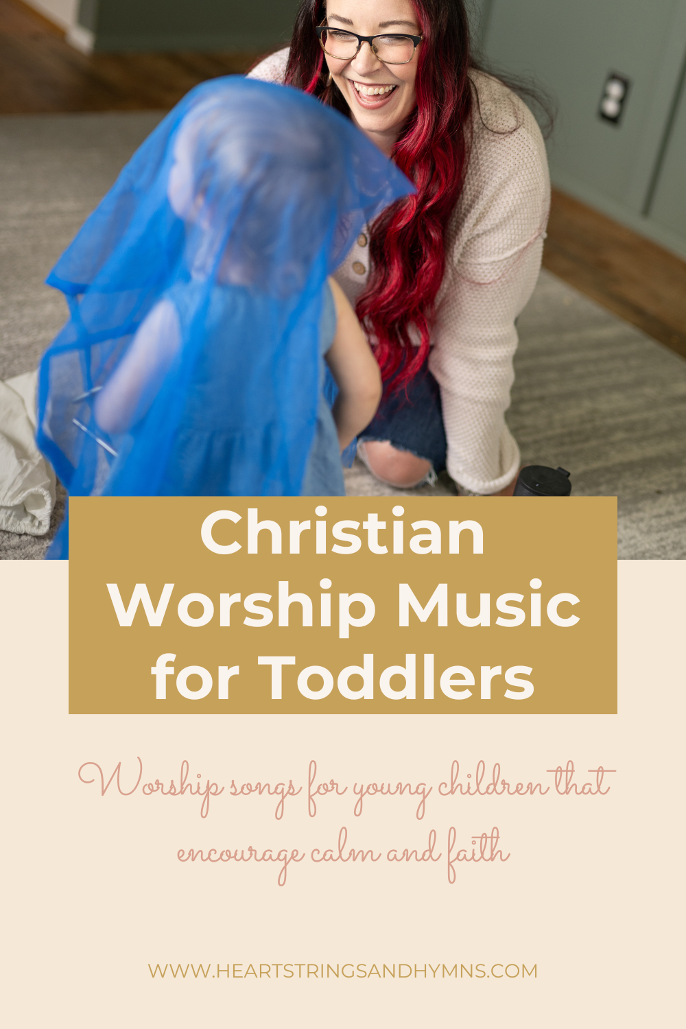 Mom and toddler listening to Christian worship music at home