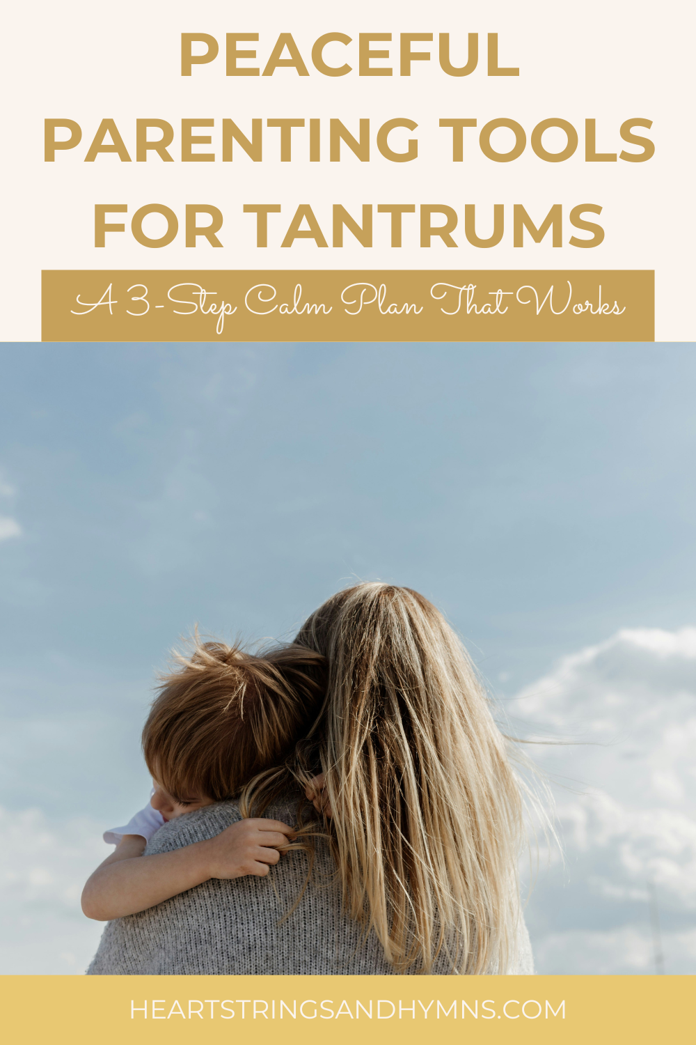 Mom is holding child peacefully during tantrum using 3 step calm plan