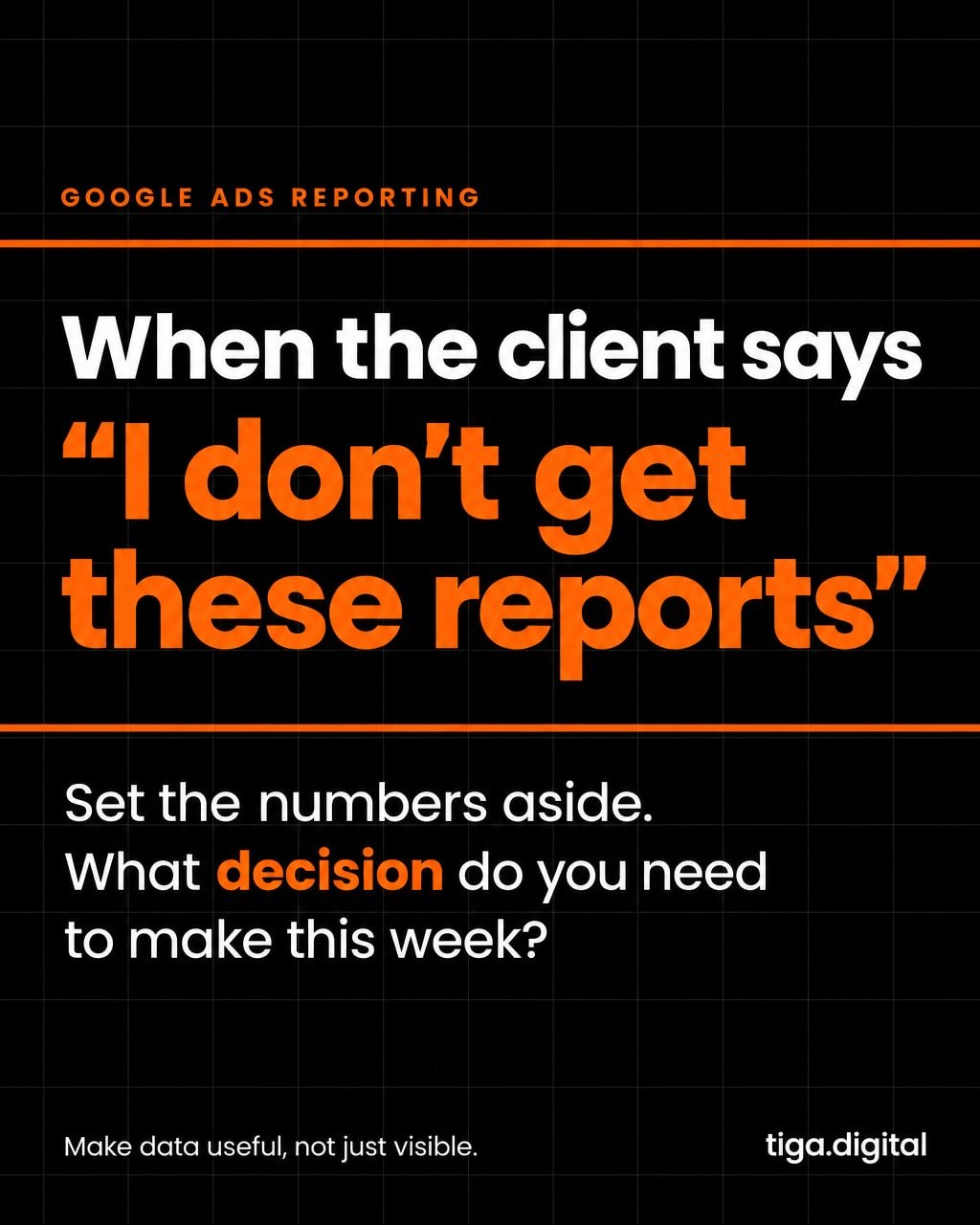 The call goes quiet.

Your client is staring at a dashboard full of numbers, and none of it connects to the business decisions they actually need to make. Maybe they've said "I don't understand these reports." Maybe they've just stopped ask