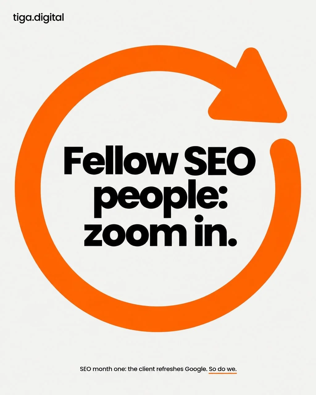 Fellow SEO people: zoom in. 🔍

"SEO month one: the client refreshes Google. So do we."

Month one looks the same on both sides of the table.

We tell clients to be patient. Then we quietly check the rankings just as often as they do.

That
