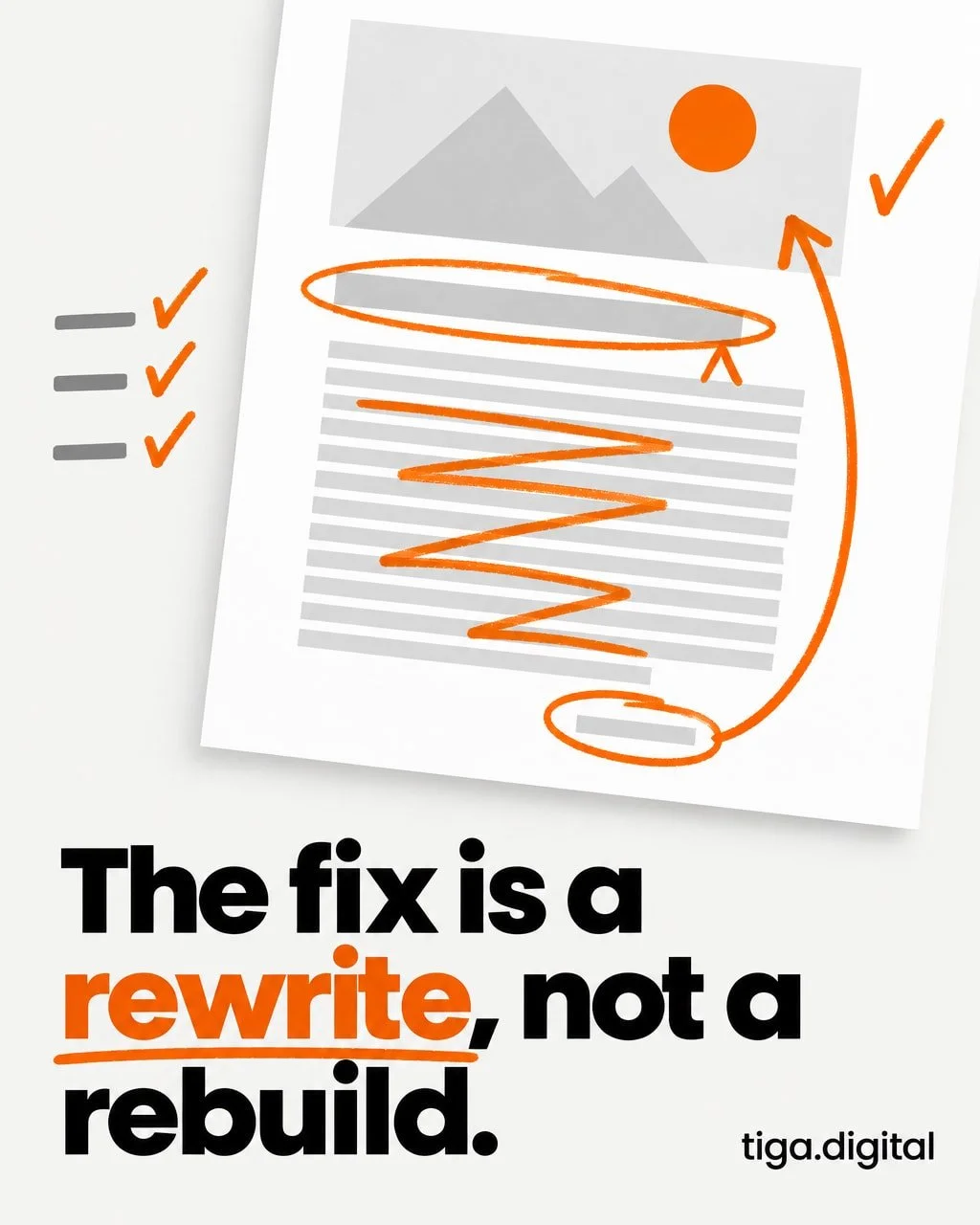 When a landing page doesn't convert, the design is rarely the problem.

The structure usually is.

Dense copy. No clear headline. A call to action that's hard to find.

All three share one fix: rewrite the structure and leave the design alone.

So wh