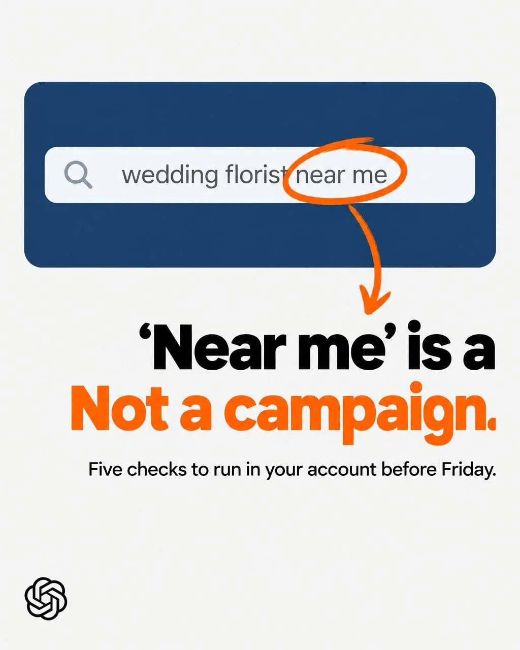 Adding 'near me' to a keyword doesn't make a local campaign.

A local campaign has five working parts. The 'near me' phrase is only the start of one of them.

You can check each part in your own account before Friday. Here are the five. 👇

1️⃣ Keywo