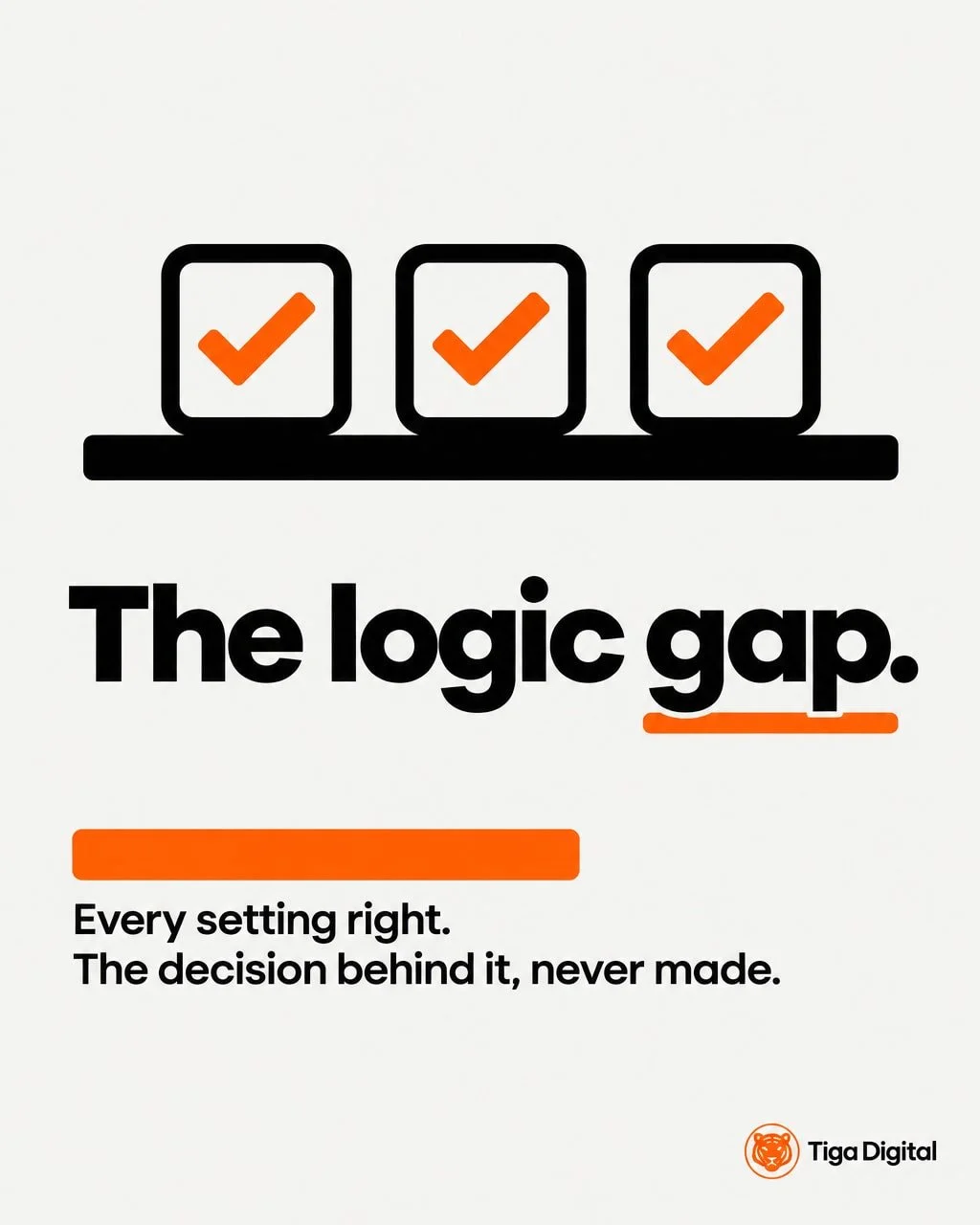 A Google Ads account can have every setting correctly in place and still fail to pay its way.

Usually the settings are fine. What's missing is a commercial decision underneath them that nobody made.

We call that space the logic gap.

It's the dista