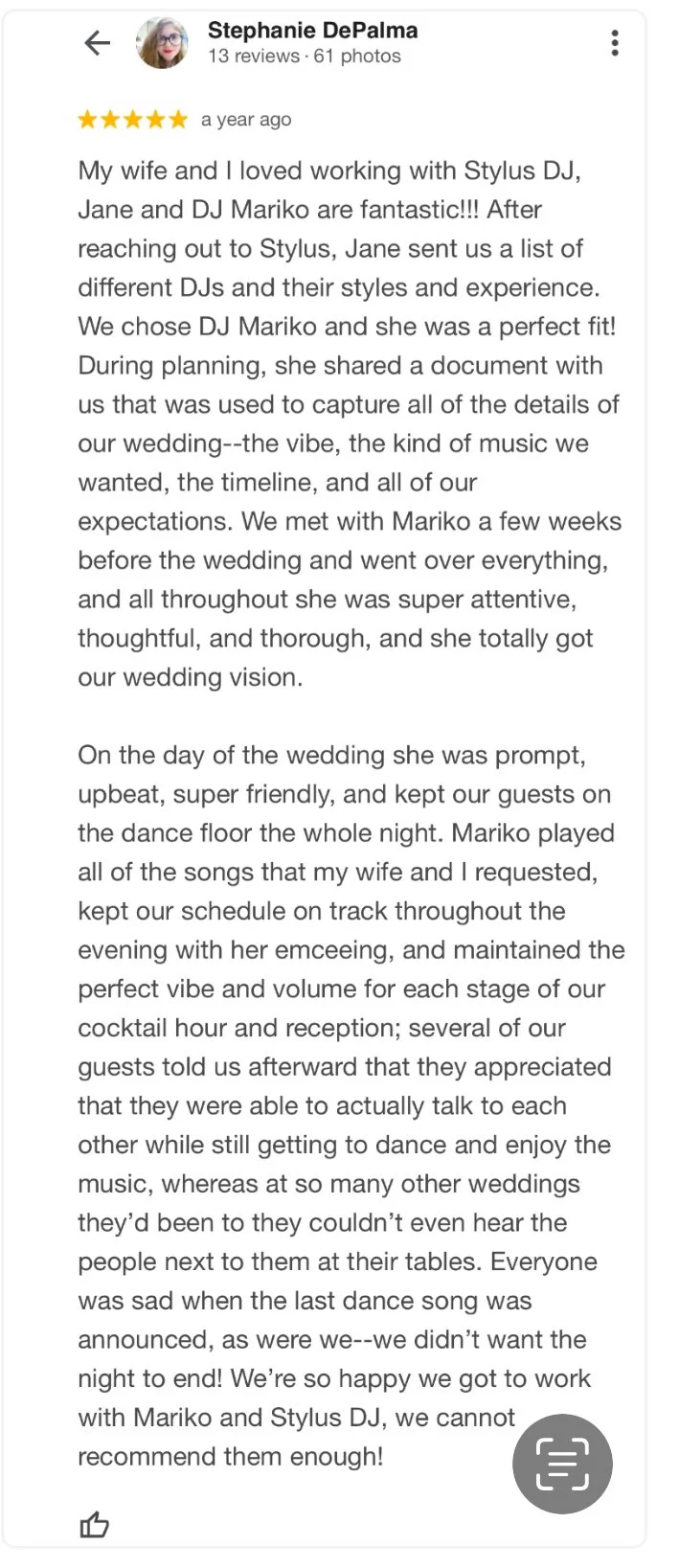 Five-star review of DJ Mariko — NYC event DJ praised for seamless planning process and creating the perfect atmosphere