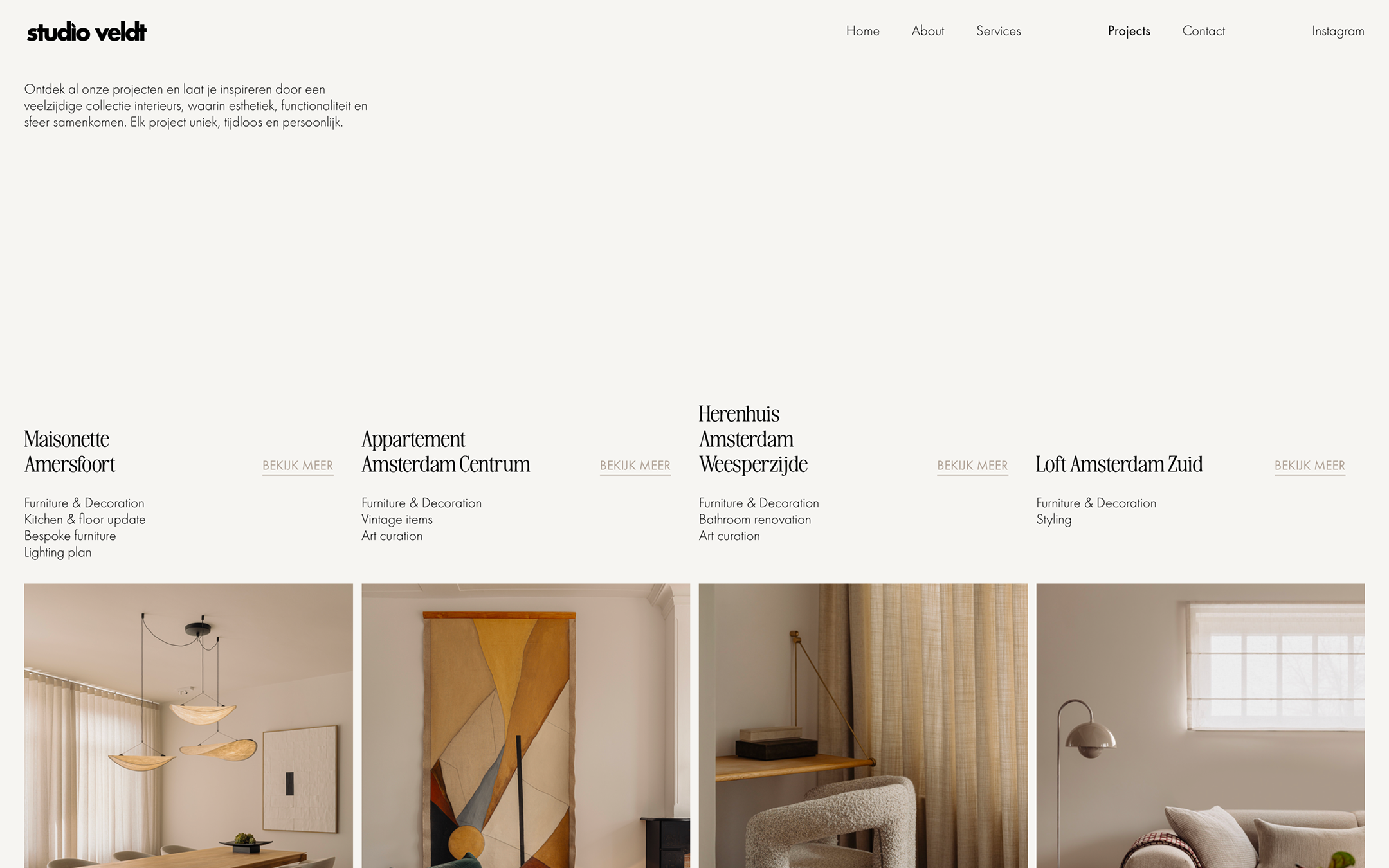 Prortfolio Overview Page from Studio Veldt Amsterdam