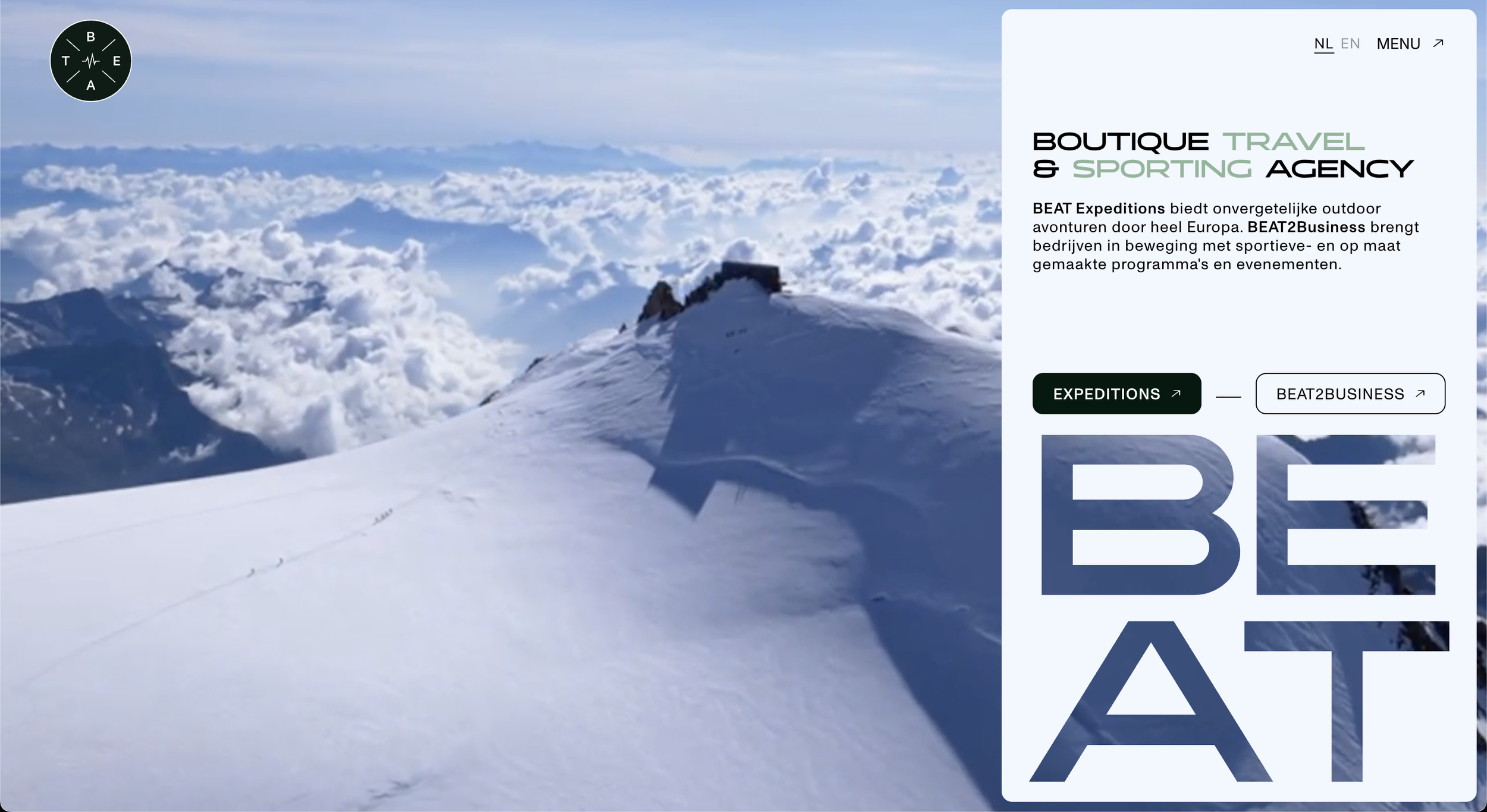 Homepage of BEAT: a boutique travel and sporting agency. BEAT Expeditions offers unforgettable outdoor adventures throughout Europe. BEAT2Business gets businesses moving with sporting and customised programs and events.