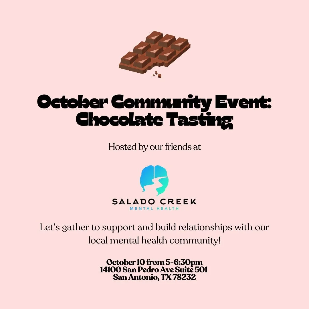 🗓 October Event Alert!
One of our community members, Kim Giberga, PMHNP-BC of @saladocreekmentalhealth_ , is opening her doors to other mental health professionals for an evening of chocolate tasting! Join us as we support our friend, meet other pr