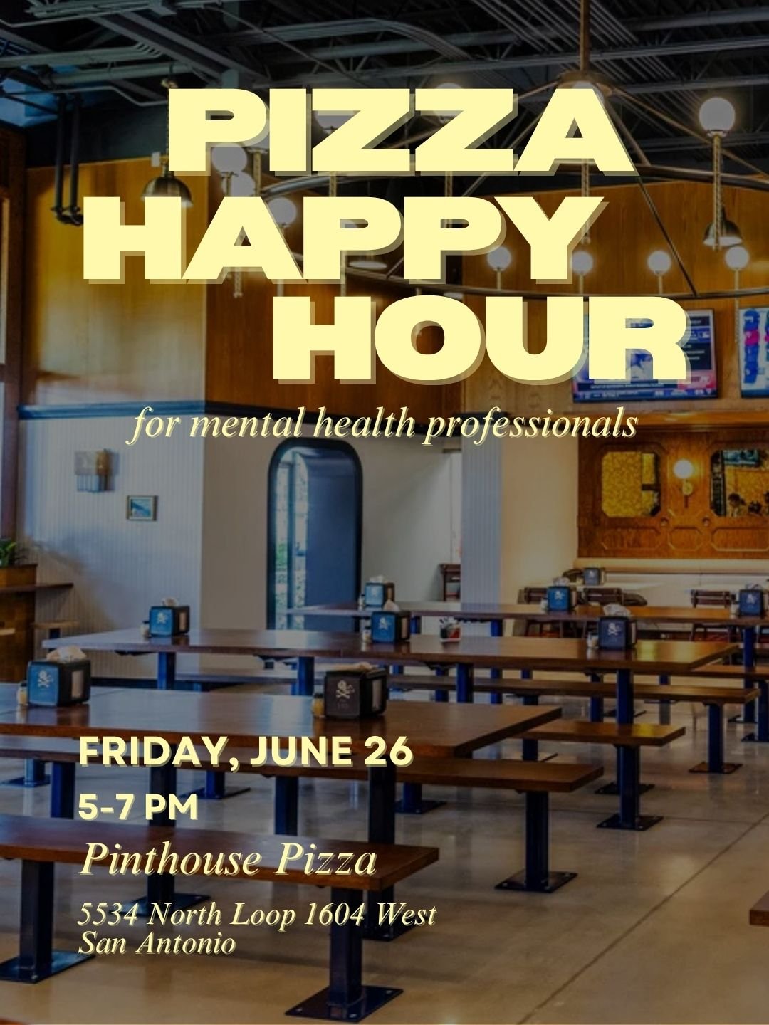 Tasty pizza, refreshing bevvys, great conversation &mdash; what else could you need on a beautiful summer Friday afternoon? 🍕✨ Come hang out with your fellow mental health professionals at a casual meet-up. Link in bio to RSVP!