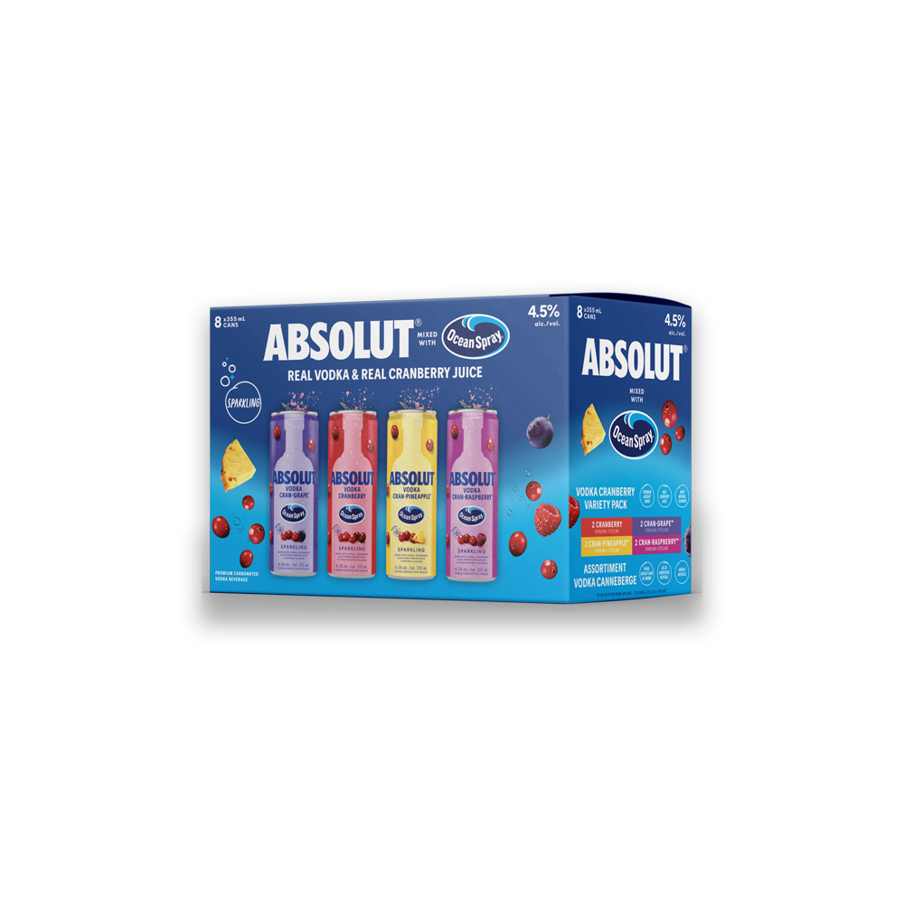 ABSOLUT OCEAN SPRAY CRANBERRY MIXER 8 CANS