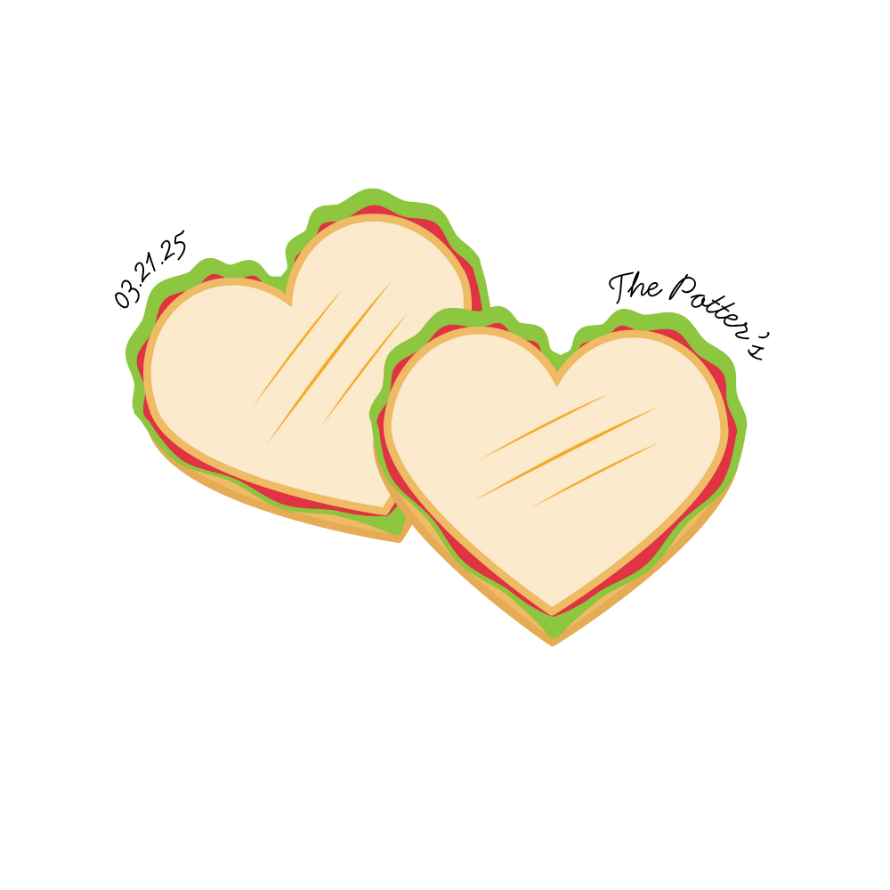 Two illustrated heart-shaped cookies with multi-colored borders on a white background.