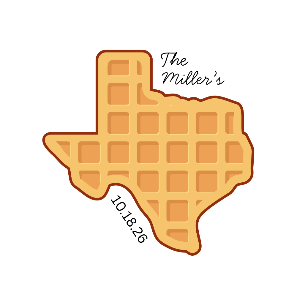 A waffle shaped like the state of Texas with grid pattern and a brown outline.