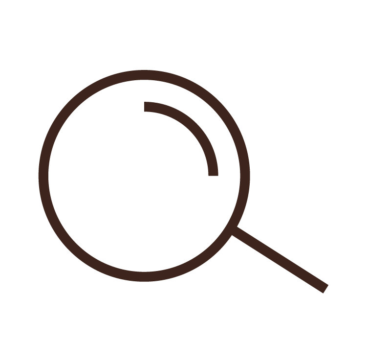 Magnifying glass icon representing traditional research and data analysis methods.