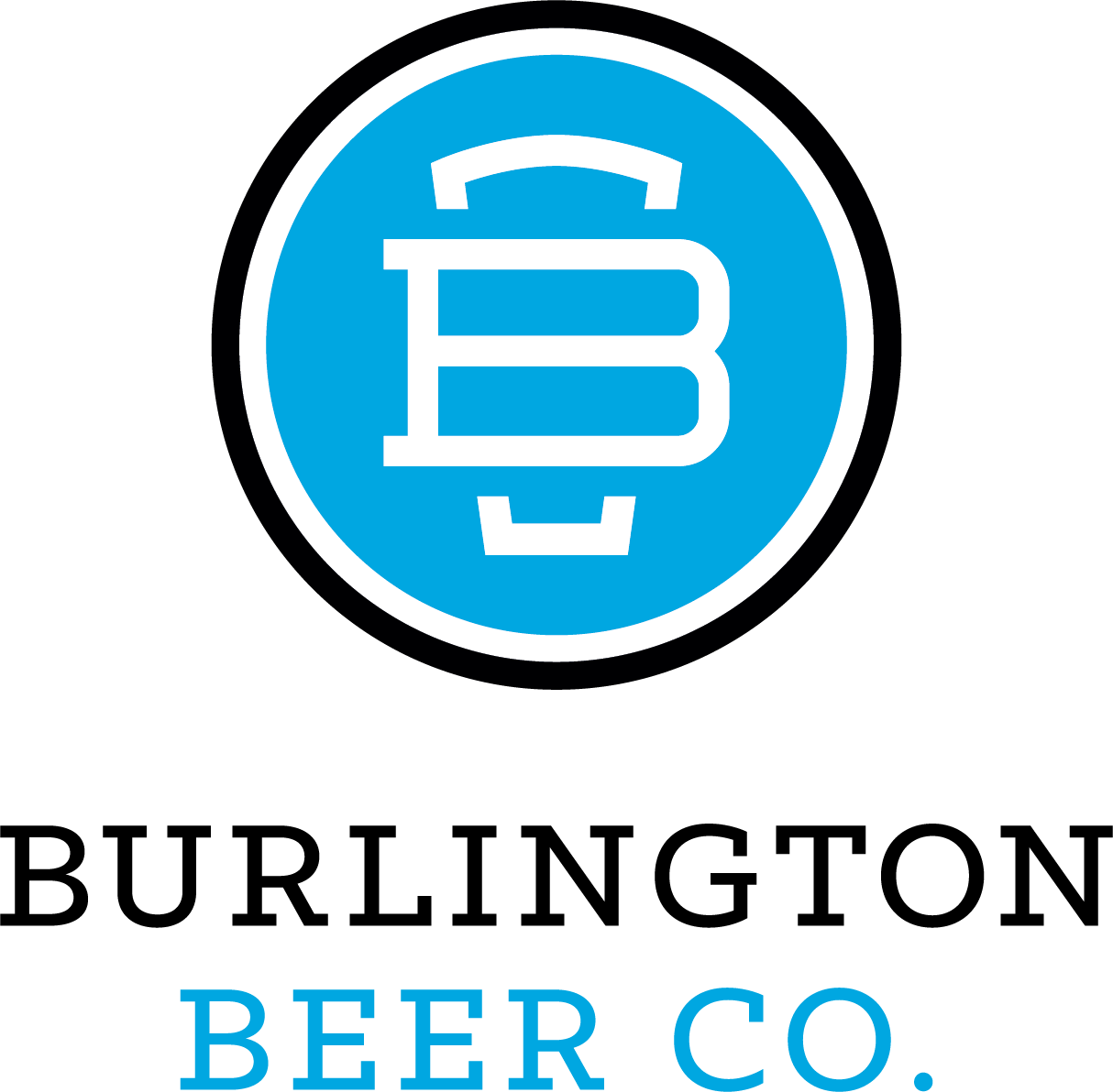 Logo of Burlington Beer Co. featuring a blue circle with a stylized letter B and a barrel outline, with the text 'Burlington Beer Co.' below it.