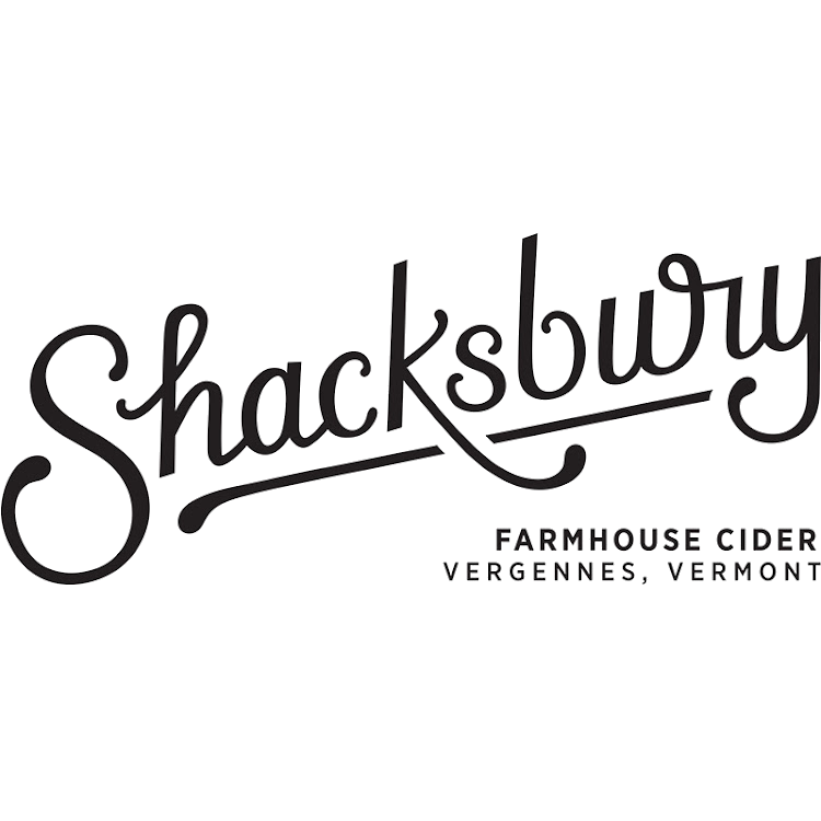 Shackbury Farmhouse Cider logo with stylized text and location in Vergennes, Vermont.