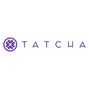 Tatcha logo with purple text and geometric emblem.