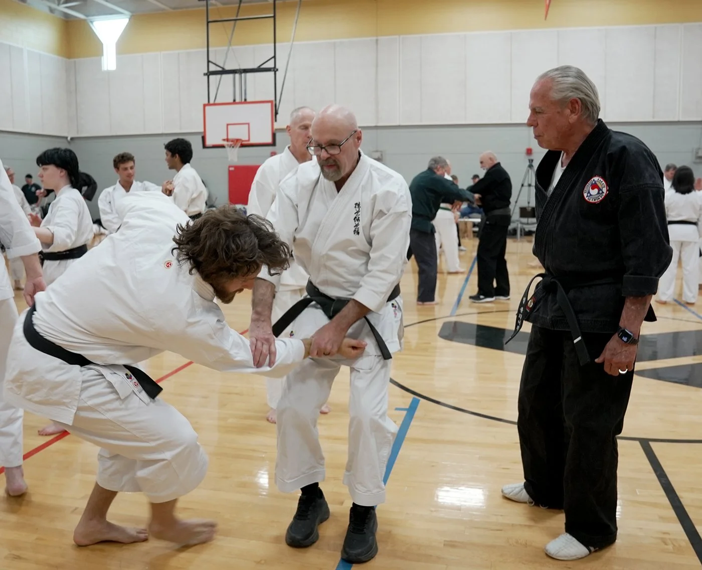 Kelly Cox tosses Drake Pledger during his class at the AKATO 50 year weekend.