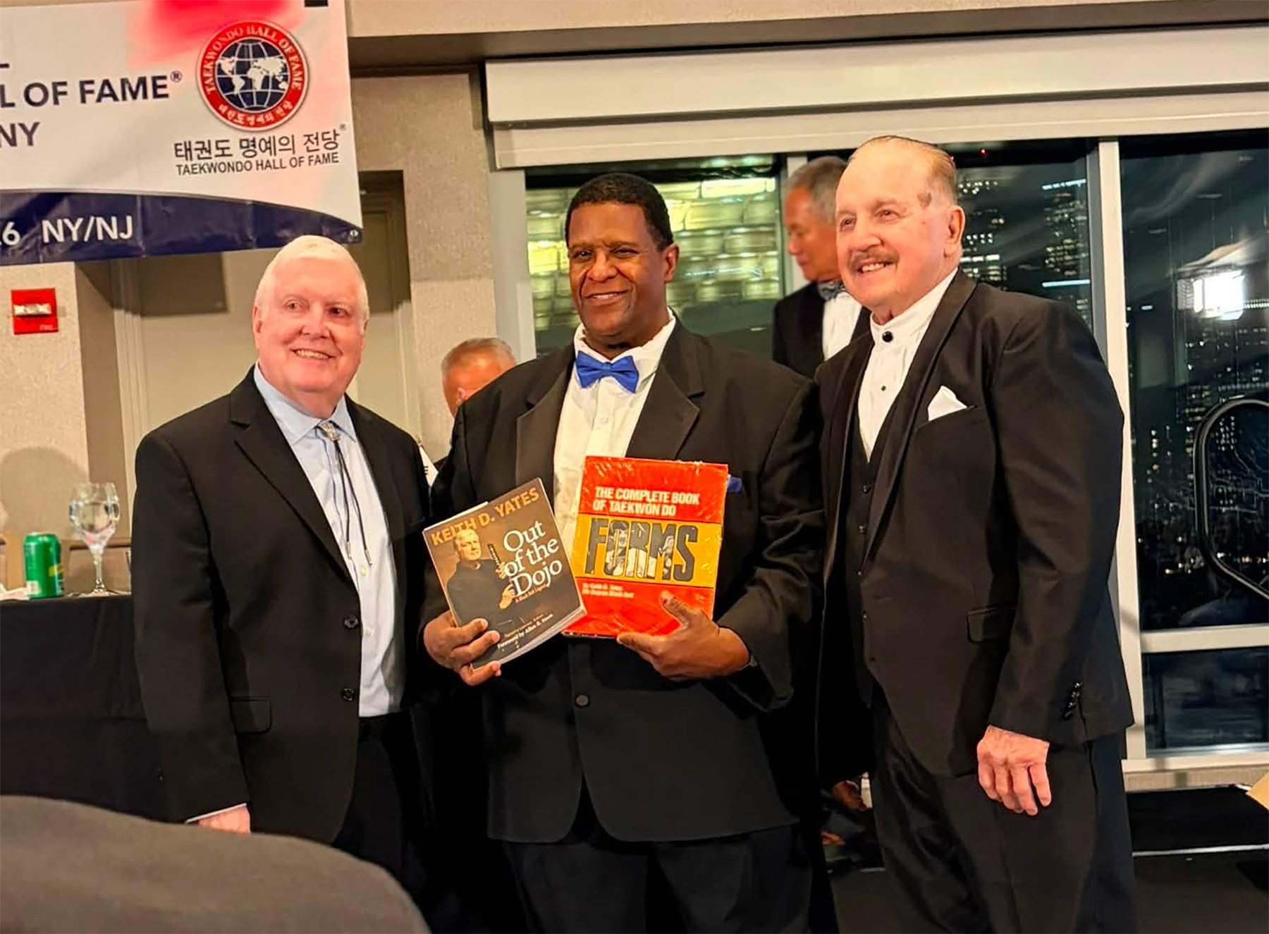 Keith Yates presented two of his books to the Taekwondo Hall of Fame in New York in August. Here with Gerard Robbins and Jeff Smith.
