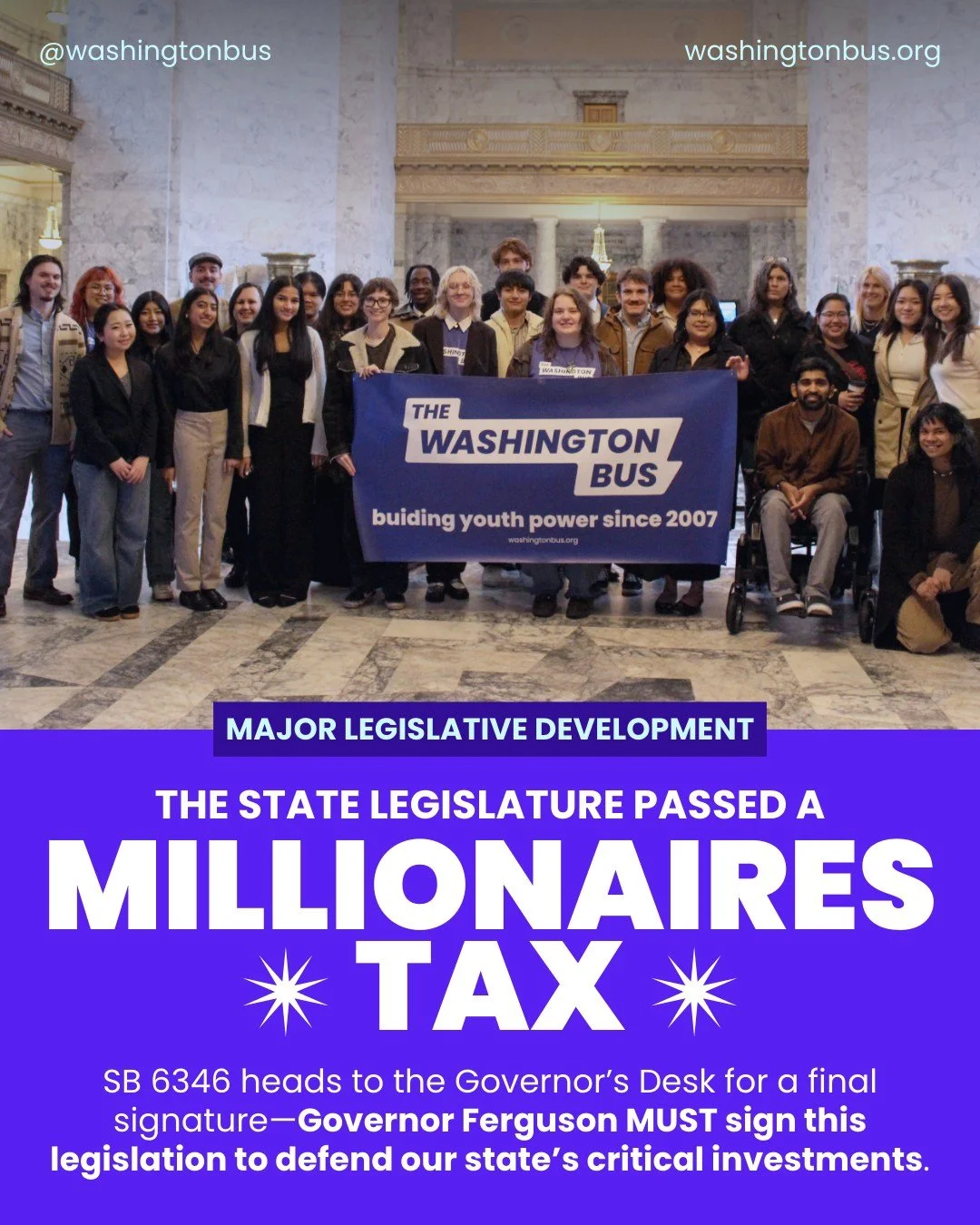 After a historic debate, the state legislature has decided to choose progress and investment OVER sacrifice and capitulation. SB 6346 now heads to the Governor's Desk for a final signature. Governor Ferguson MUST sign this legislation to defend our s