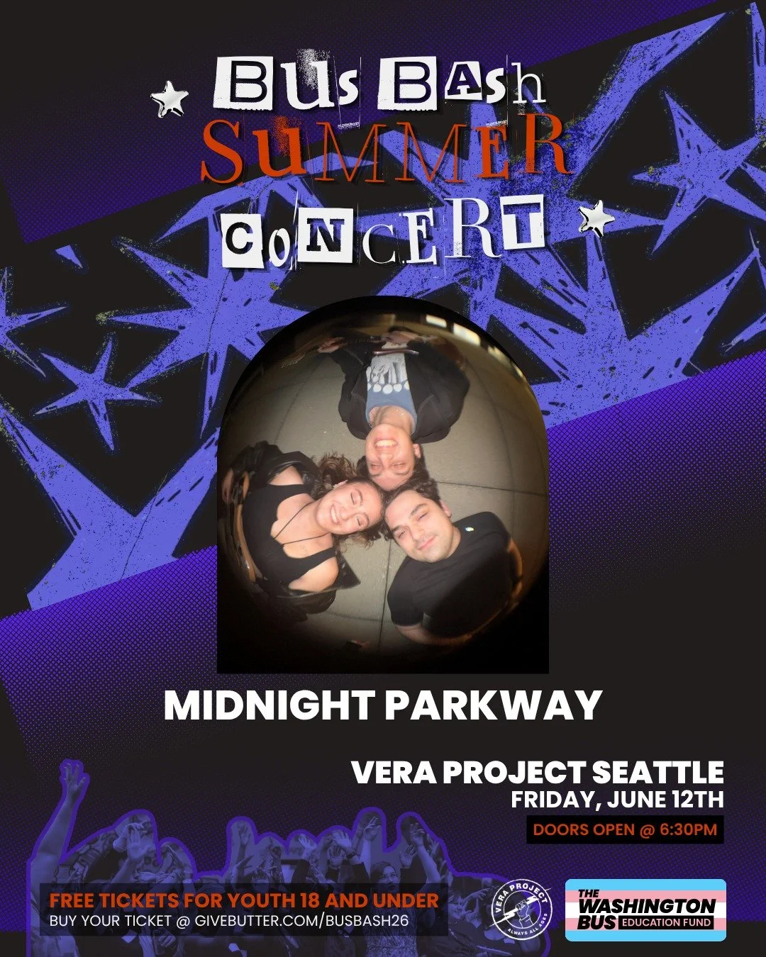 BUS BASH PERFORMER REVEAL!

Midnight Parkway @midnight_parkway is a pop punk trio with an alt-pop heartbeat&mdash;combining big hooks, powerful vocals, and late-night emotion. Blending nostalgic influences with modern energy, their music is built for