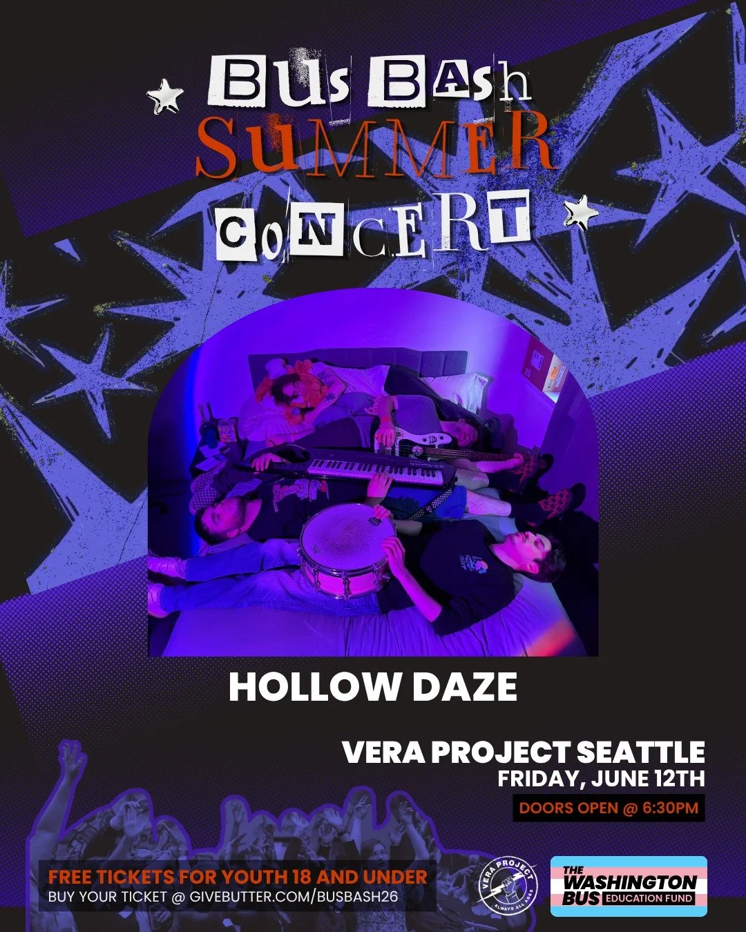 BUS BASH PERFORMER REVEAL!

Hollow Daze @hollowdazeofficial is the product of a lead vocalist who can&rsquo;t stand the spotlight, a bassist who&rsquo;s only been playing bass for a year, a pianist with a nonexistent attention span, a drummer who can