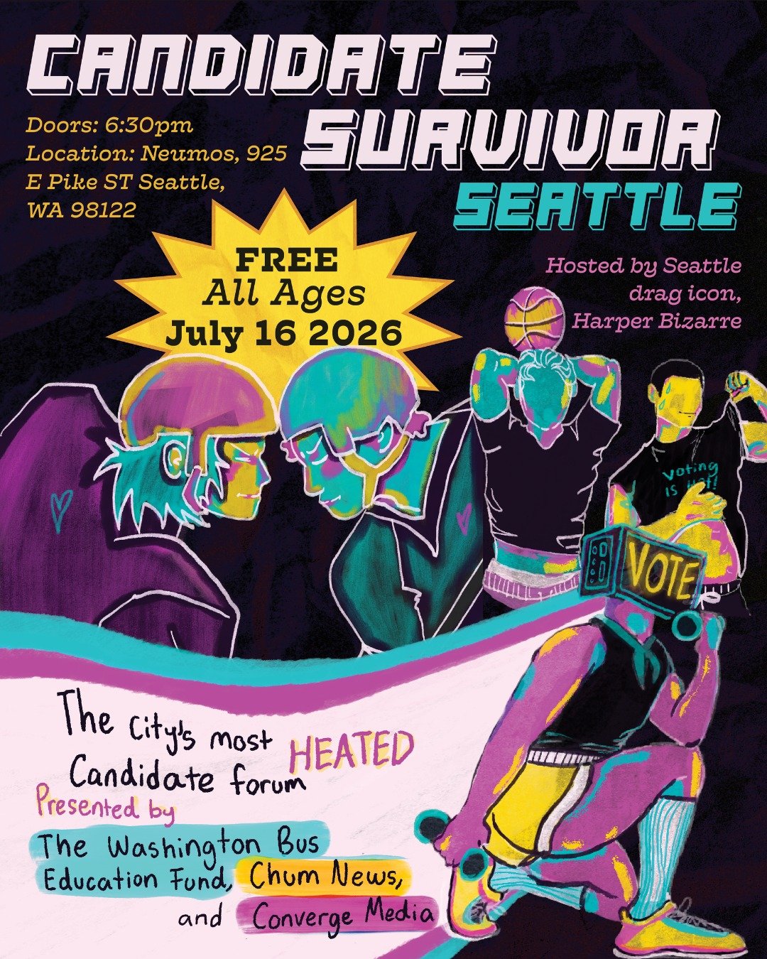 CANDIDATE SURVIVOR WEST IS NOW ALL AGES!

Alright players, we heard you out. We talked with the refs, and we're making a rule change. This year, for the first time in a good while, Candidate Survivor Seattle will be all ages! Tickets are still free, 