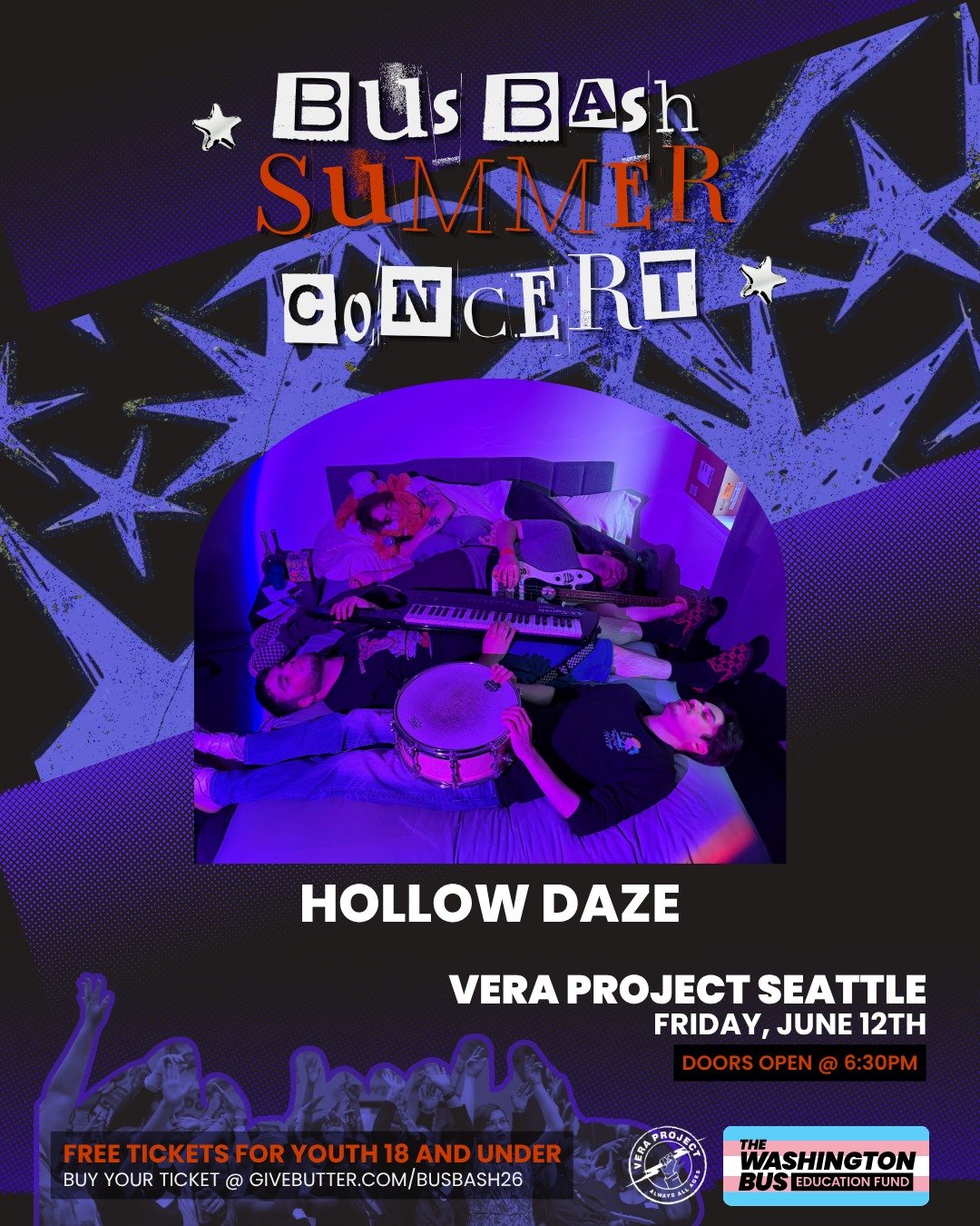 BUS BASH PERFORMER REVEAL!

Hollow Daze @hollowdazeofficial is the product of a lead vocalist who can&rsquo;t stand the spotlight, a bassist who&rsquo;s only been playing bass for a year, a pianist with a nonexistent attention span, a drummer who can