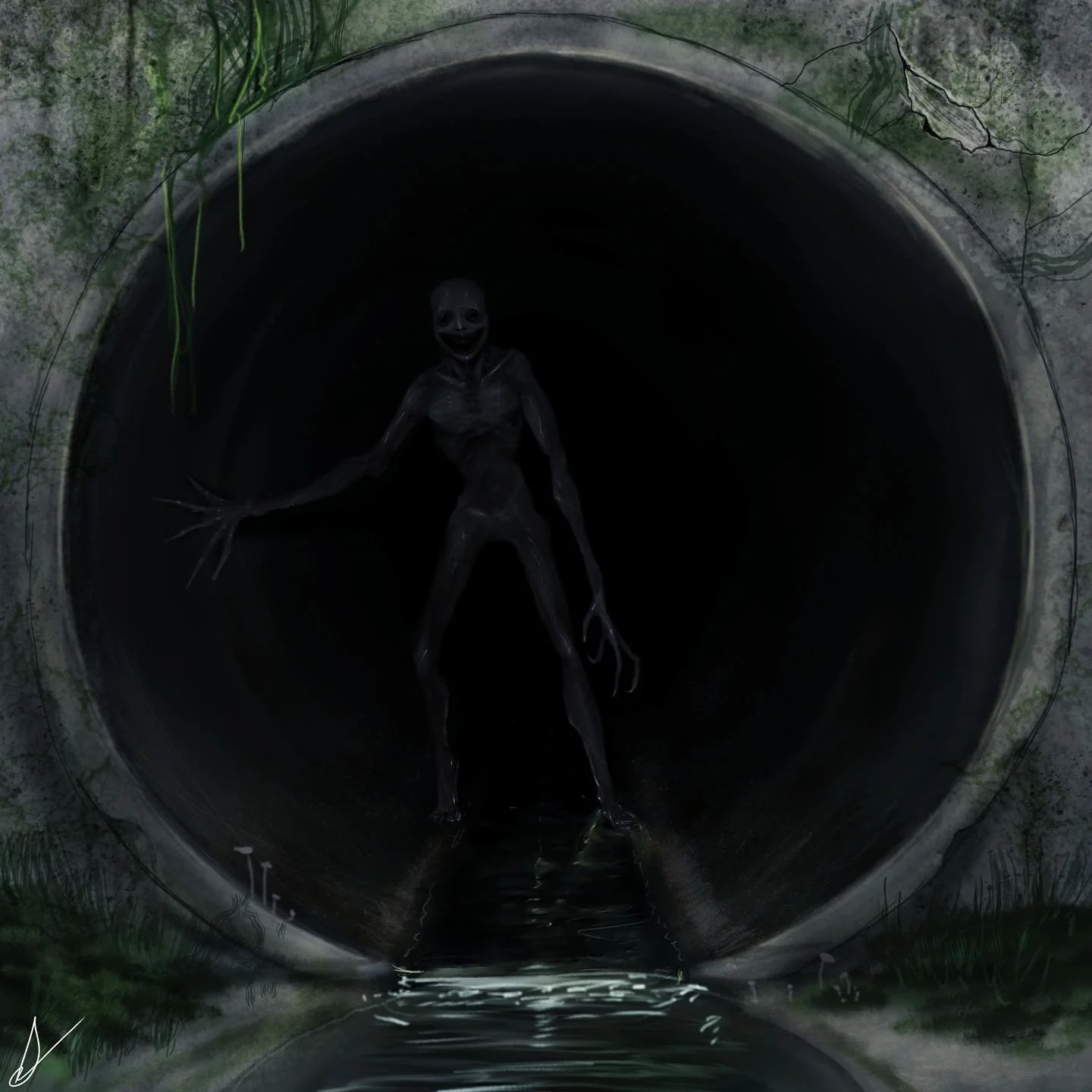 &ldquo;A storm drain opens from the concrete like the mouth of an ancient cave. Moss and vines hang over the opening, and a faint trickle of water continues to spill out, giving life to the small fungi which sprout at the tunnel&rsquo;s base. Deep in