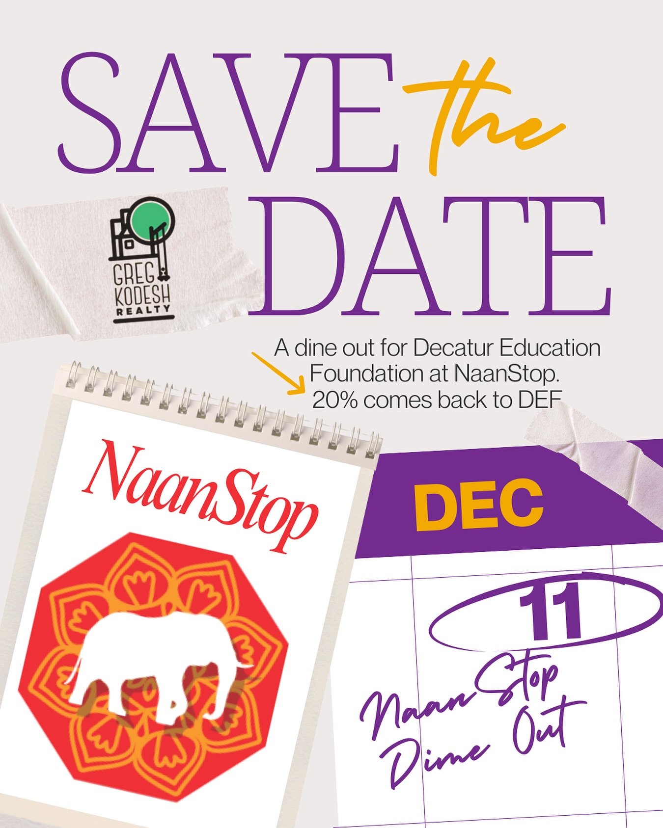 Our next dine-out with NaanStop is coming up on December 11th!
Mark your calendars and plan to grab dinner that supports our students. 20% of all orders will benefit Decatur Education Foundation and the work we do across behavioral health, essential 