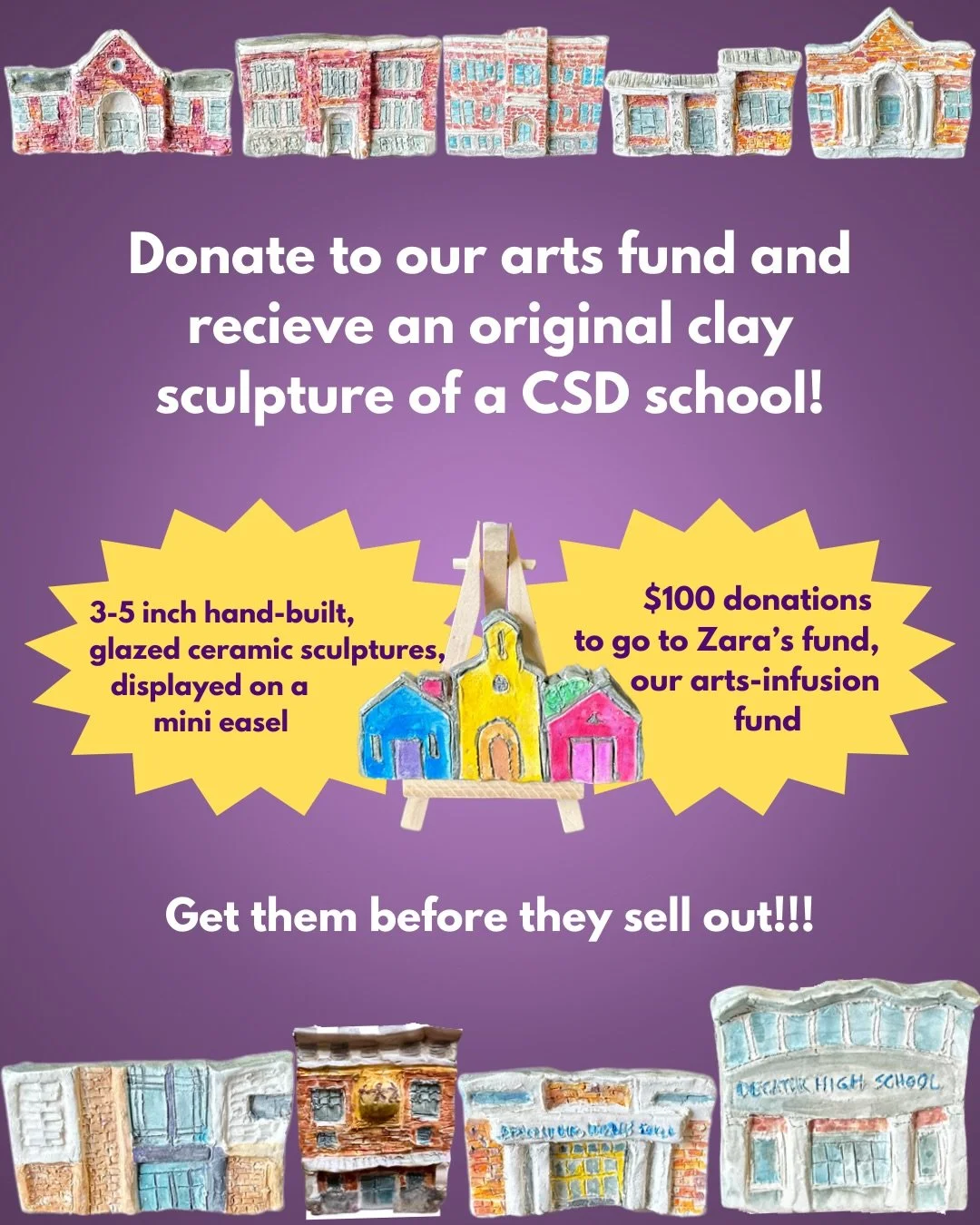 Looking for a meaningful holiday gift that gives back?

These handcrafted ceramic sculptures of each City Schools of Decatur building &mdash; created by CSD art teacher Colleen Dunbar &mdash; capture the architectural charm of our neighborhood school