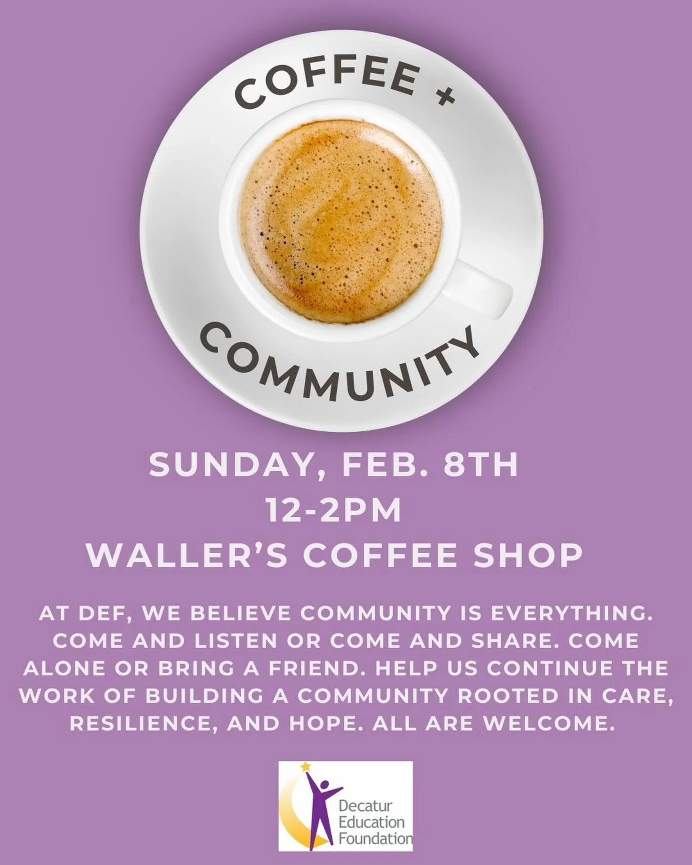 Many of us are feeling uncertainty, fear, and division right now. In times like these, connection matters more than ever.

We hope you can join us on Sunday at Waller&rsquo;s. 💜