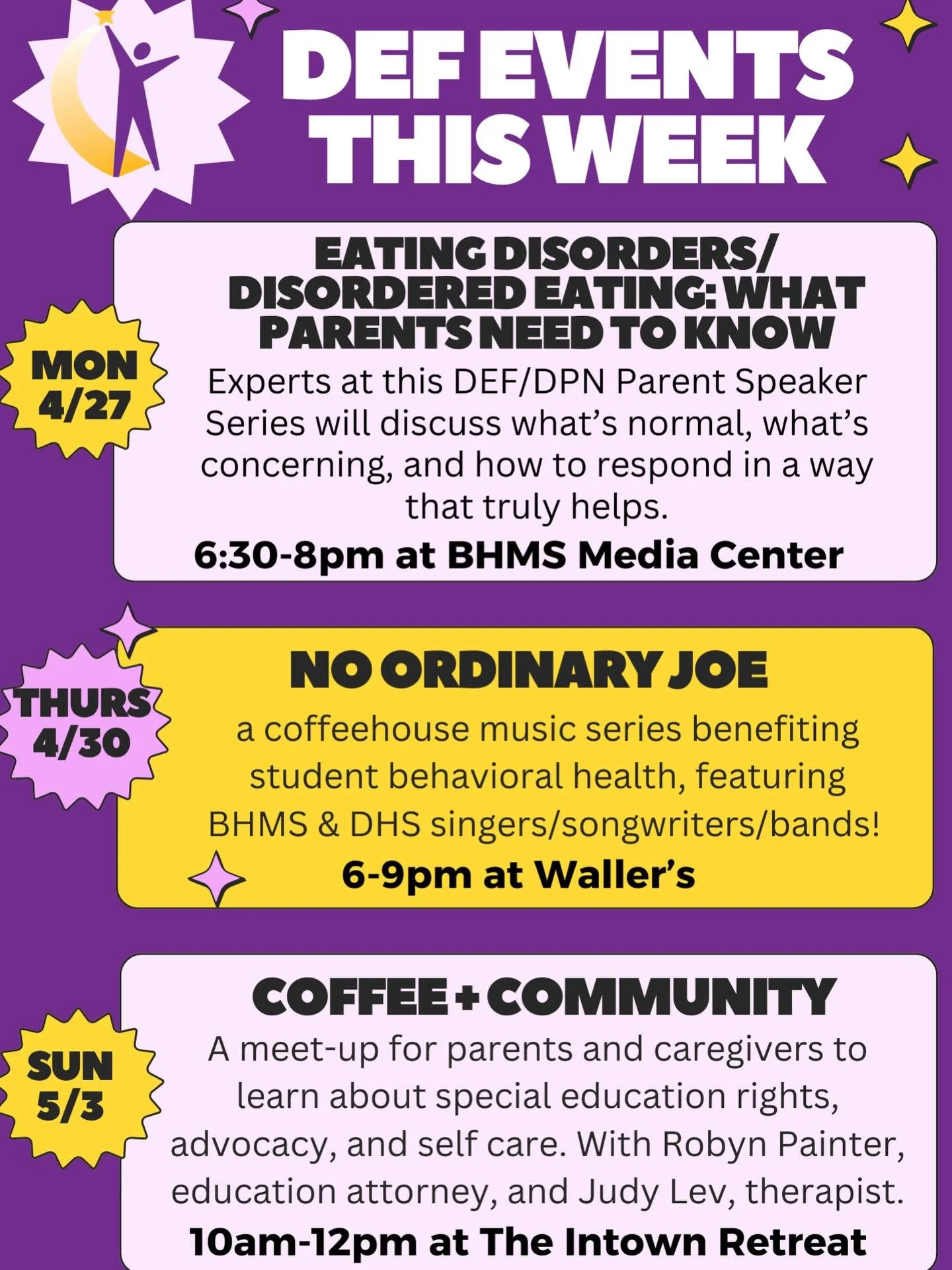 It&rsquo;s a busy time of year, and it&rsquo;s a busy week at DEF! 

There are SO many ways DEF works to support our students, and this week&rsquo;s events really highlight some of those ways - by informing and supporting parents and guardians, by ra
