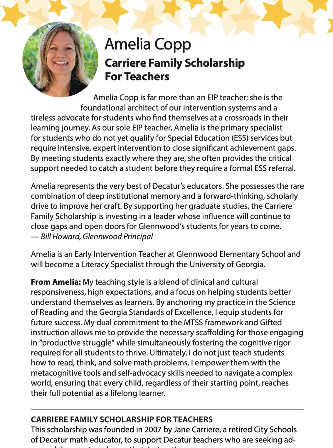 At DEF&rsquo;s annual Celebration of Excellence, we don&rsquo;t just recognize students &mdash; we also honor the educators who keep learning, growing, and leading by example.

Each year we award the Carriere Family Scholarship for Teachers. This sch