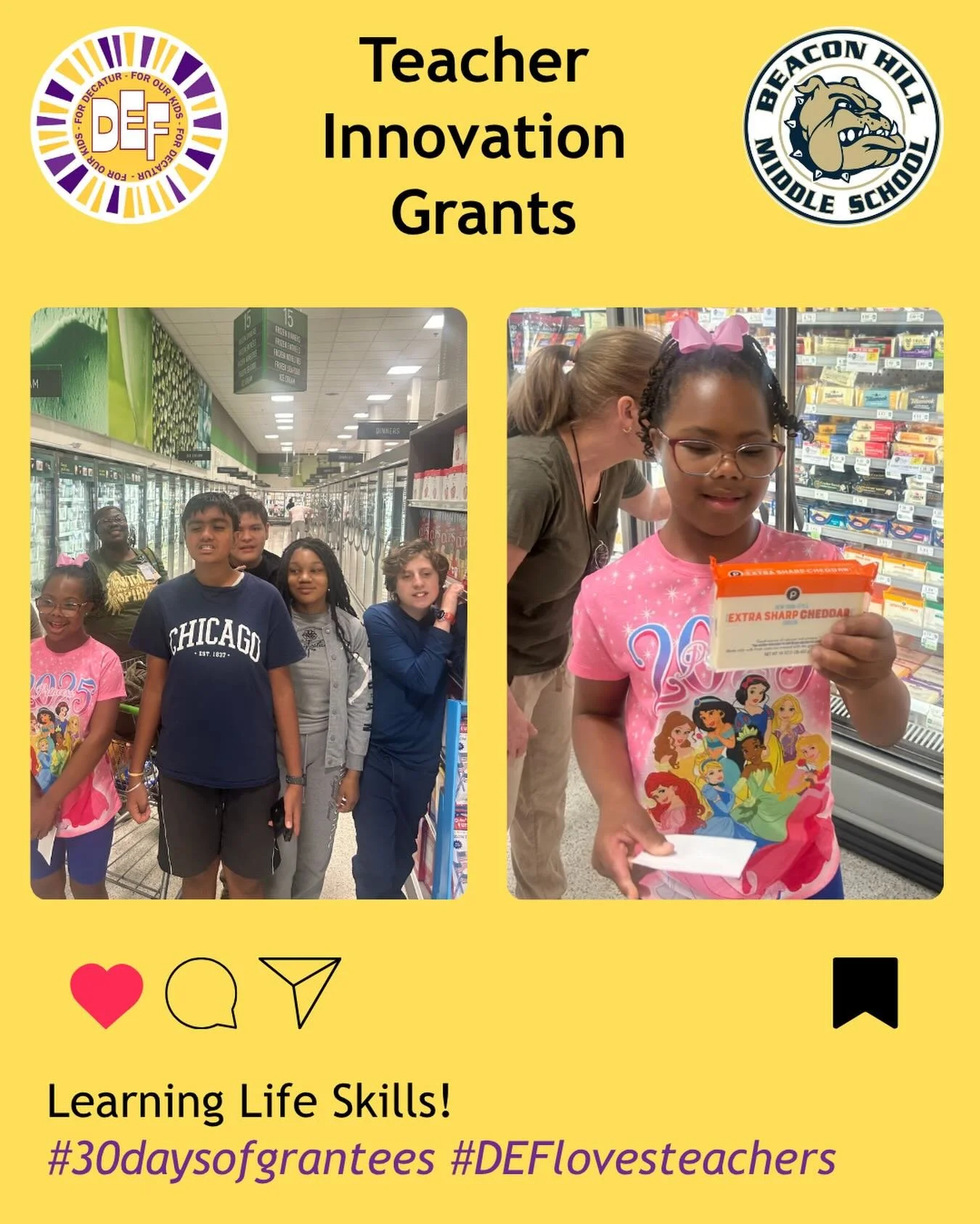 Beacon Hill Middle School teacher Stacey Egan received a DEF Teacher Innovation Grant to provide her students with disabilities the opportunity to practice essential life skills. Every other Friday, this crew took the Emory bus line to the grocery st