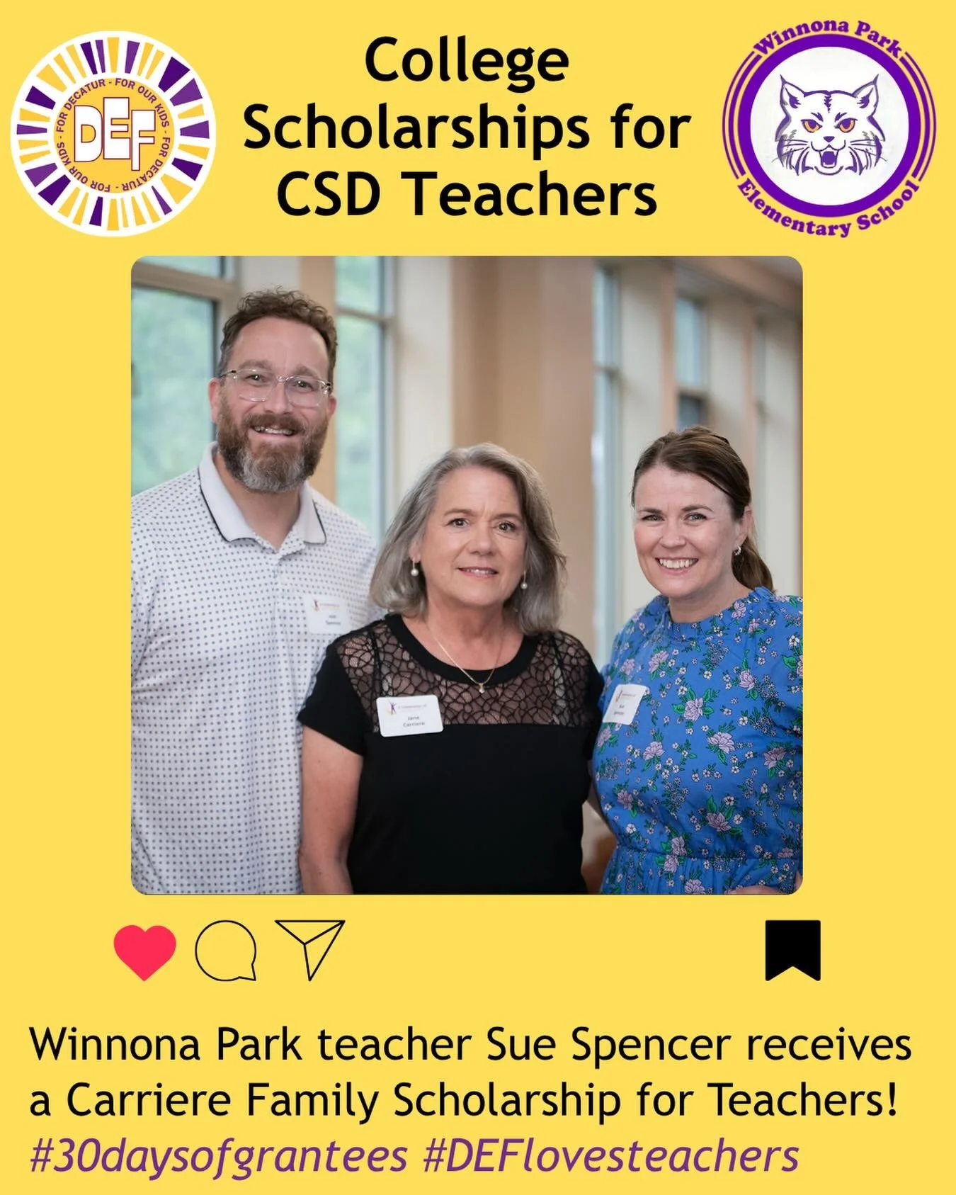 The Carriere Family Scholarship for Teachers was created in 2007 by Jane Carriere and her late husband, Judge Edward Carriere III as a way to suport our CSD teachers who choose to further their own education. We had a remarkable pool of candidates th
