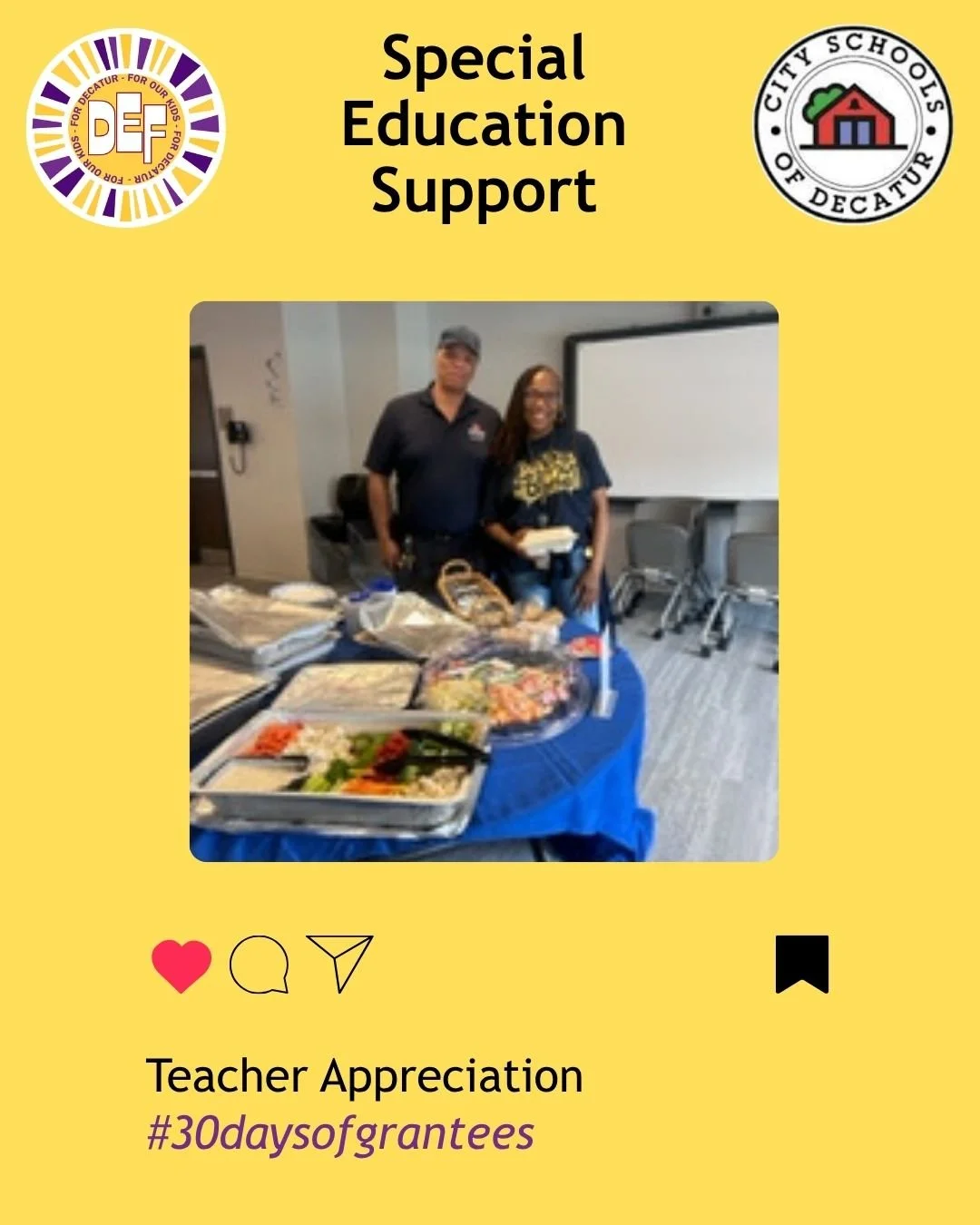 DEF was happy to fund an Appreciation lunch for teachers in CSD's Special Education. 

#30daysofgrantees
#deflovesteachers