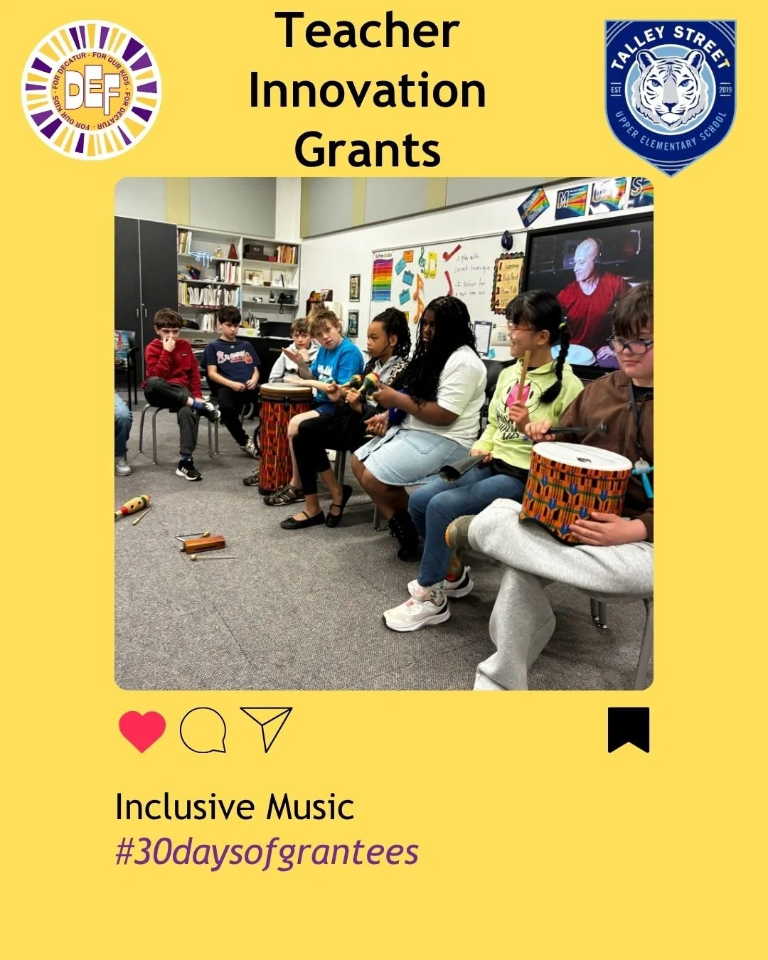 Tanya Jessup was awarded a grant for her Inclusive Music program. According to Tanya, the children are enjoying the instruments. DEF is happy to support this wonderful program! 

#30daysofgrantees 
#deflovesteachers