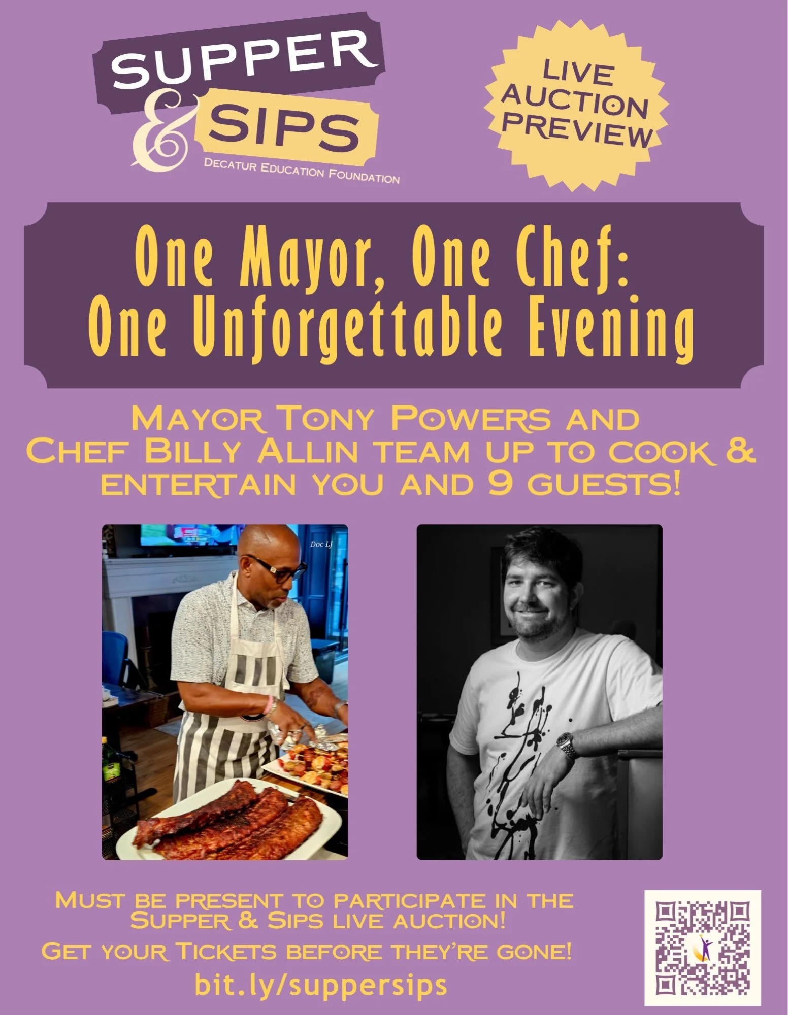⭐️LIVE AUCTION PREVIEW⭐️

Have your tickets for Supper &amp; Sips yet?! Get them before they&rsquo;re gone! 🎟️

Only Supper attendees can bid on live auction items like this one-of-a-kind Decatur Chef-Mayor Mash-Up! Mayor Tony Powers and Chef Billy 