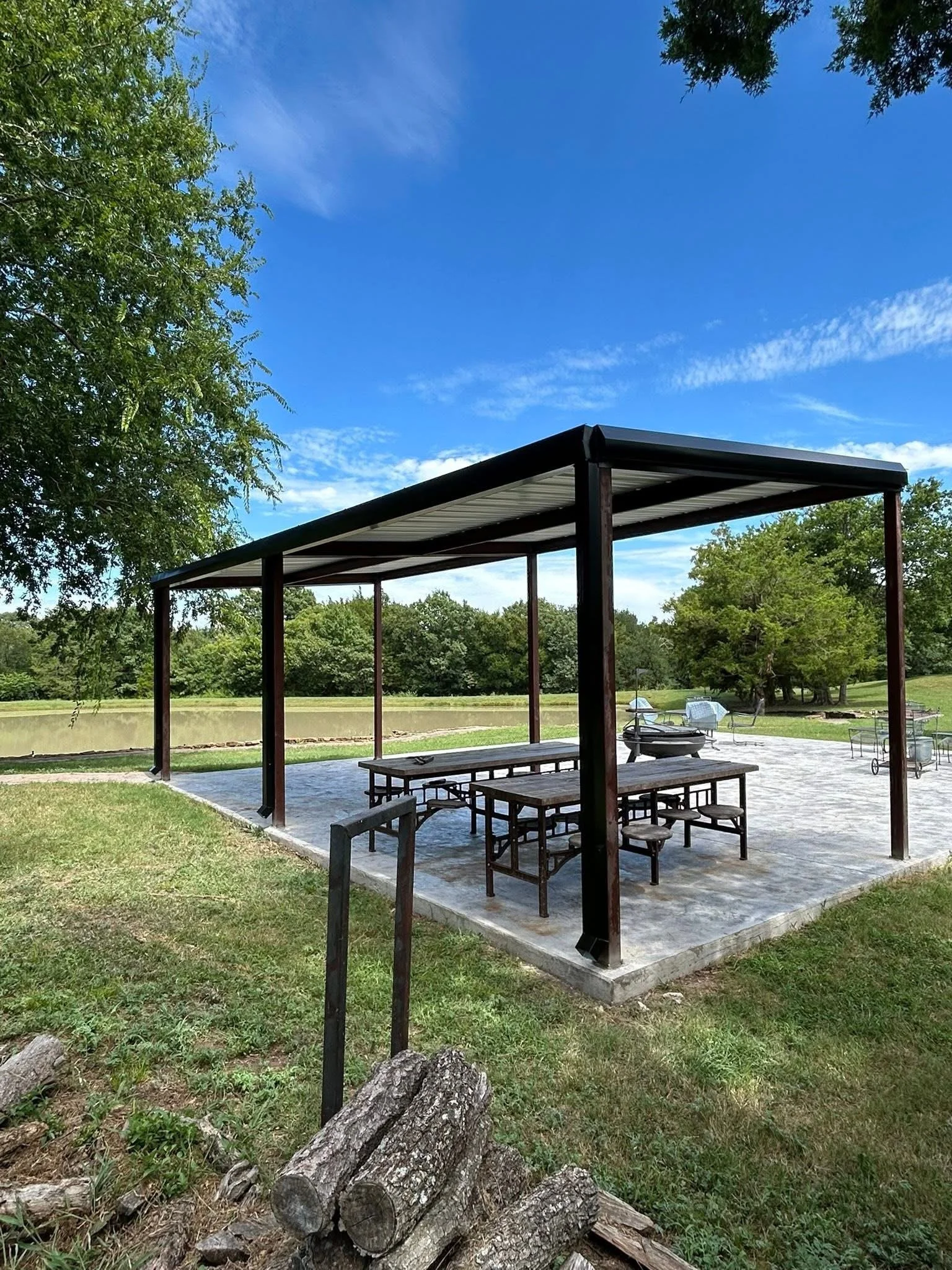 Custom outdoor metal pavilion built by Spillers Metal Buildings.