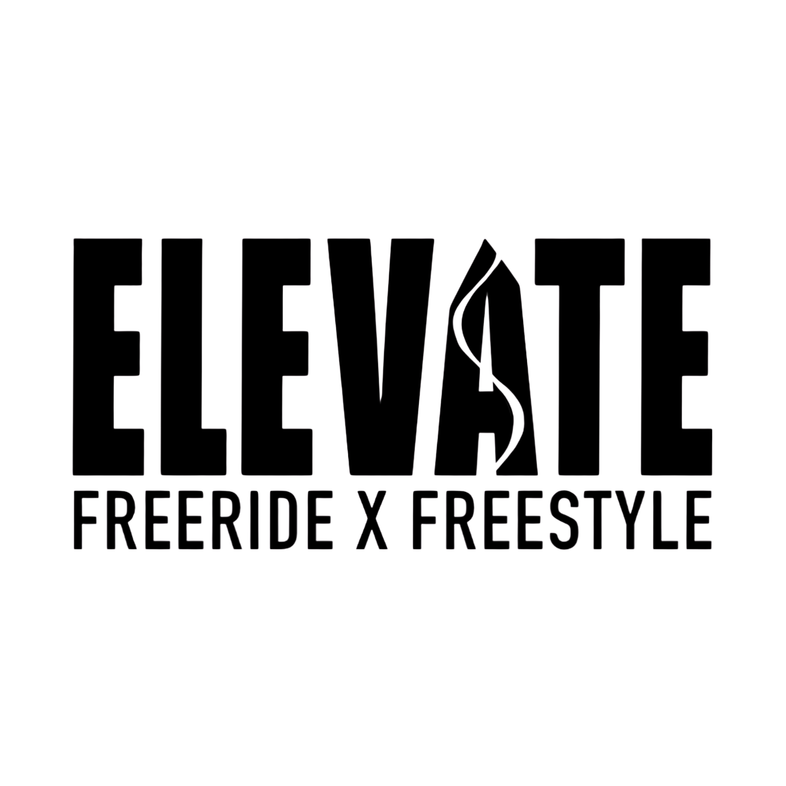 Text logo with the words 'ELEVATE FREERIDE X FREESTYLE' in bold capital letters, with a stylized 'V' that looks like a mountain peak or a flame.
