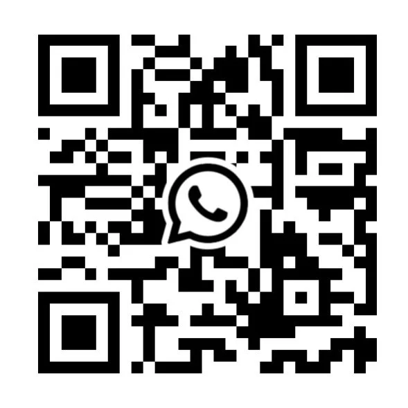 A QR code with a WhatsApp logo in the center.
