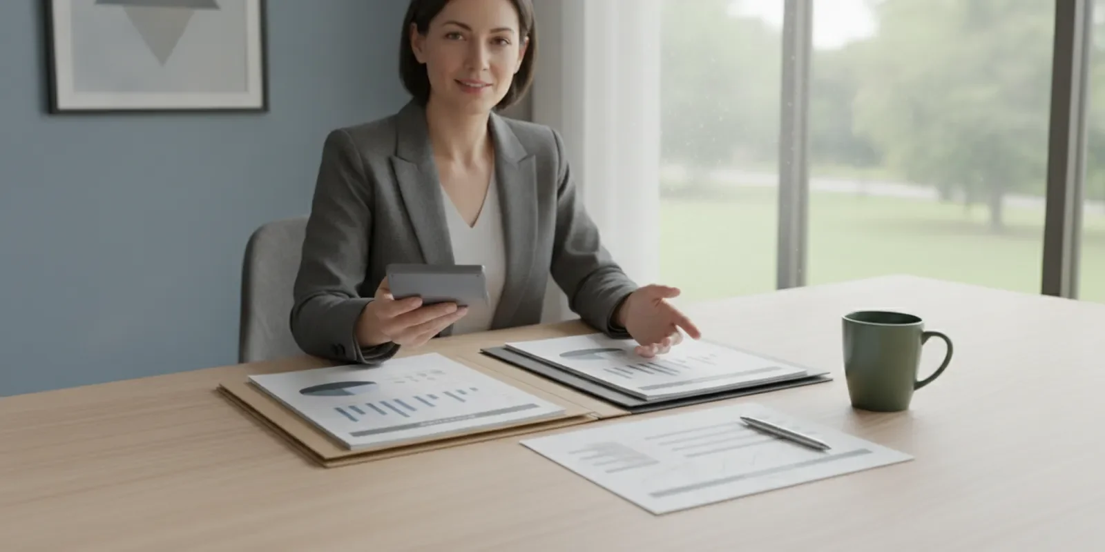 Small-business owner reviewing financing options and cash flow documents at a desk