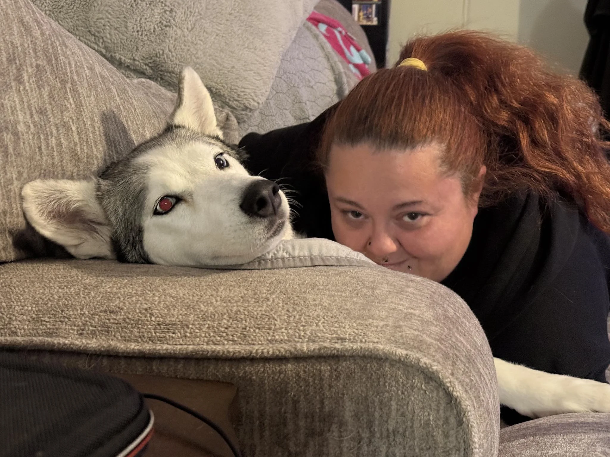 Raven cuddling with her new Mom!