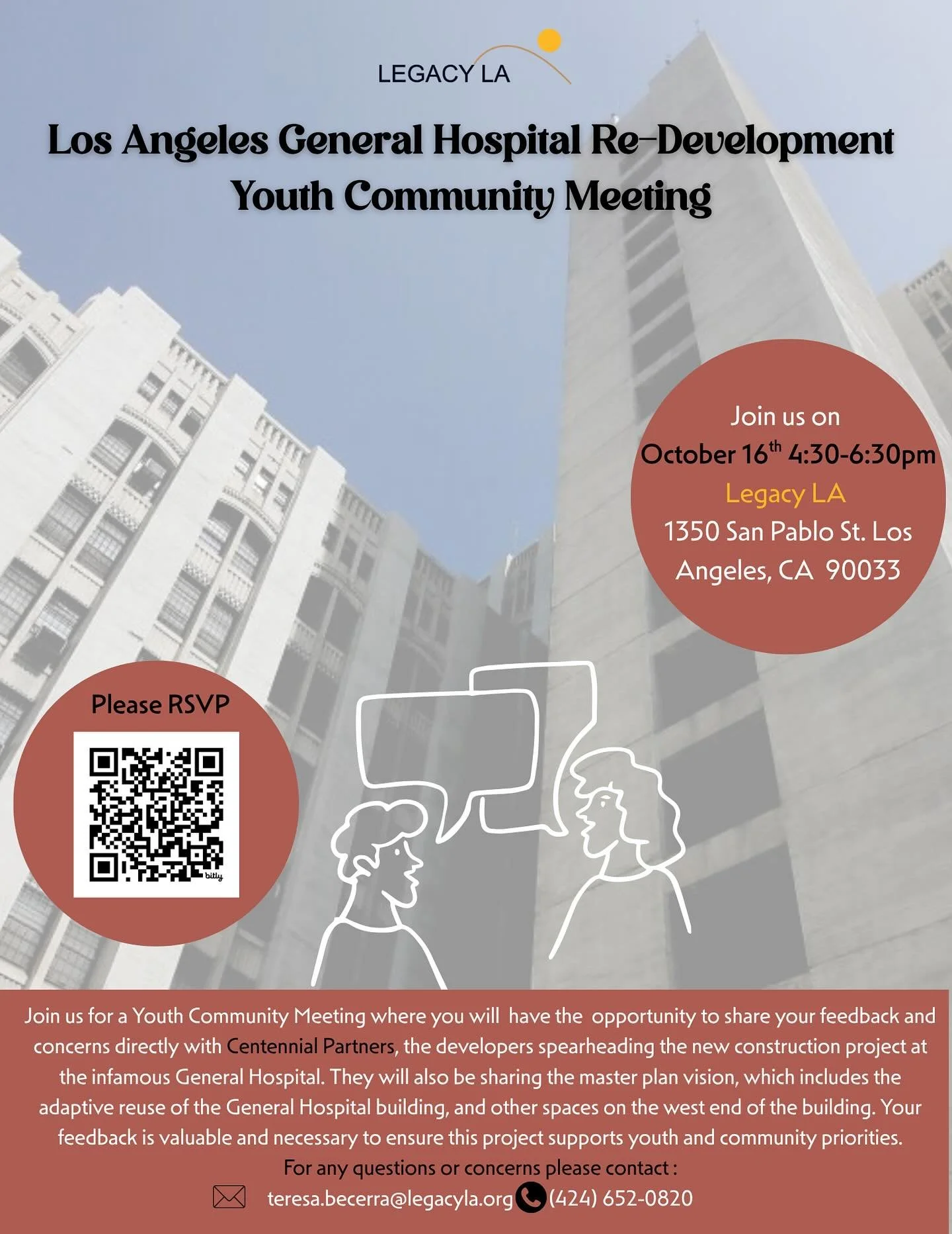 Calling LA&rsquo;s Youth 📣
Join us to provide your input on the master plan for the re-development of the General Hospital. Your voices matter 🙌