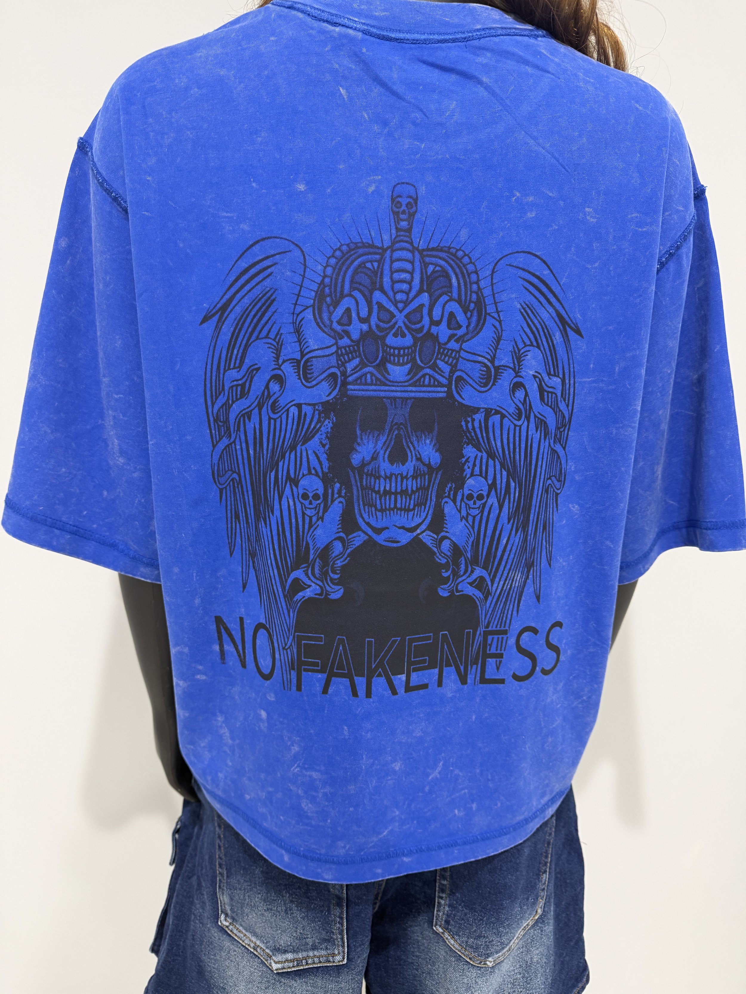 Signature Blue Distressed Tee - No Fakeness