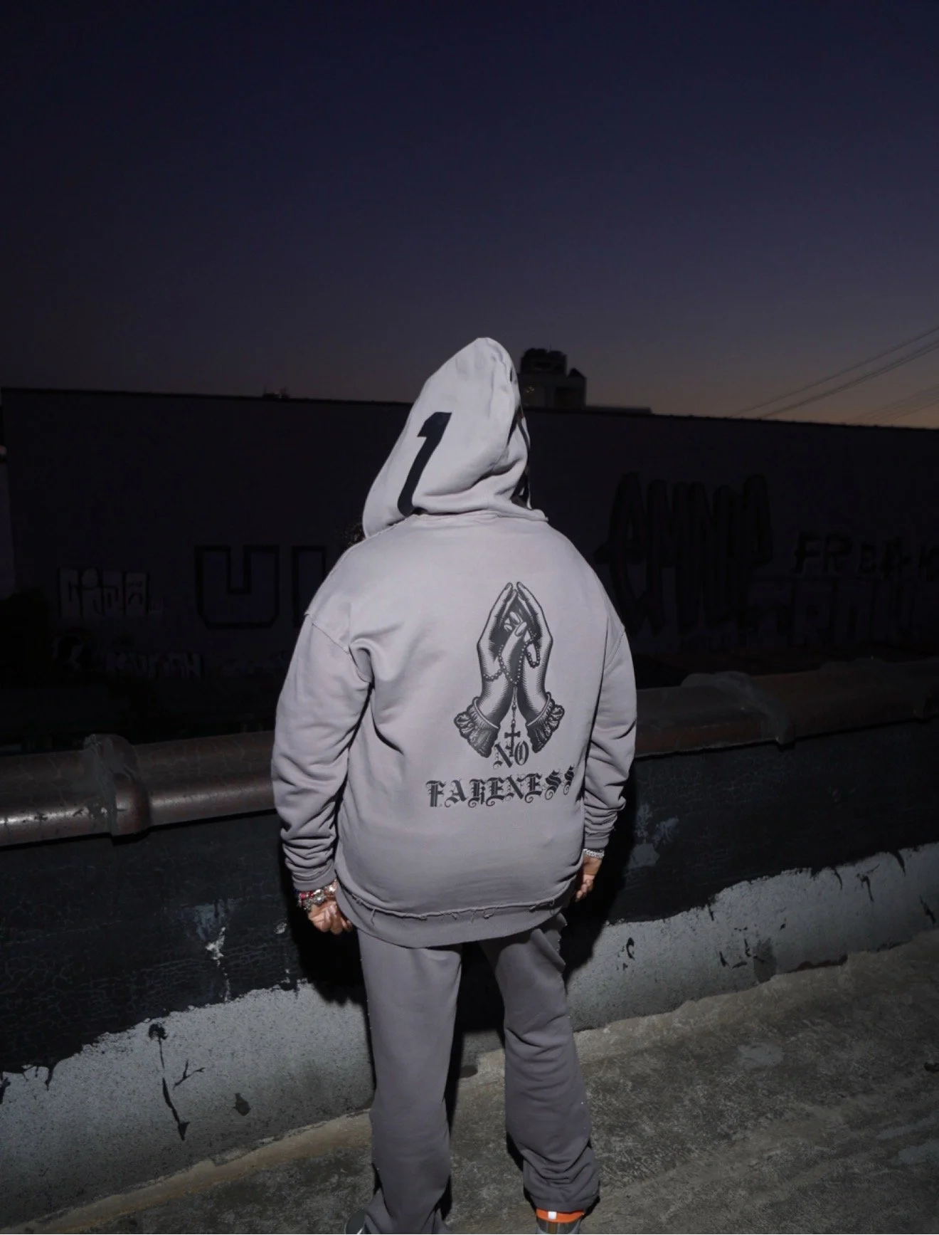 Grey Prayer Hands Rhinestone Sweatsuit