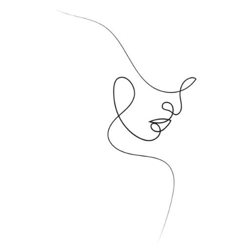 Line art illustration of a woman's face in profile, with closed eyes and delicate features.