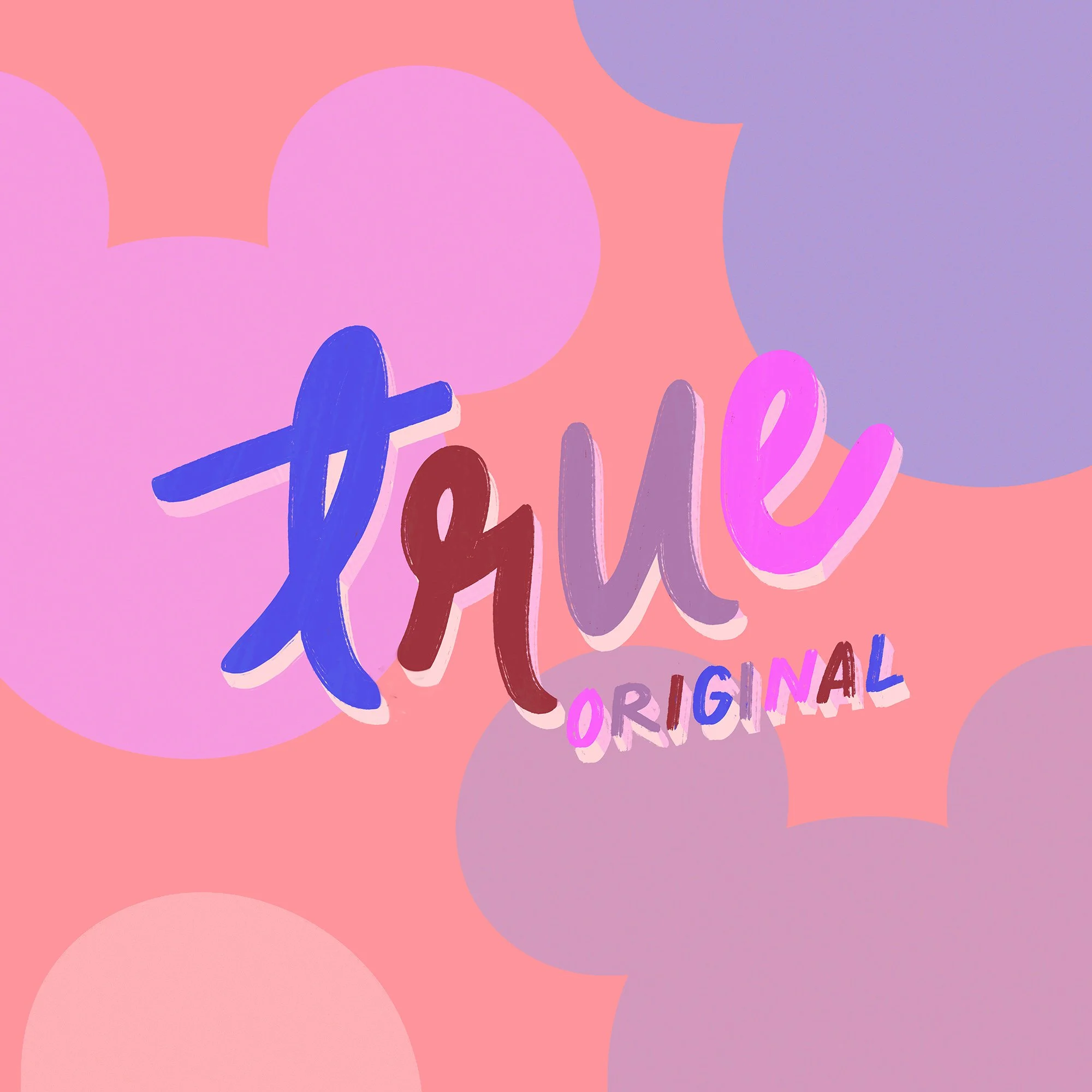 Colorful abstract background with pink, purple, and blue circles and the partially visible word 'love' written in a playful, multicolored font.