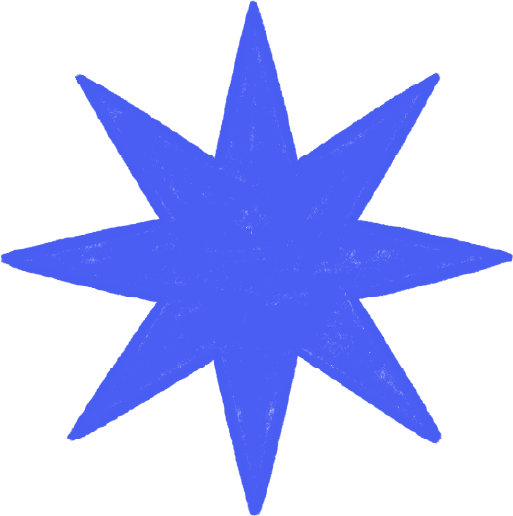 A blue starburst shape with multiple points against a black background.
