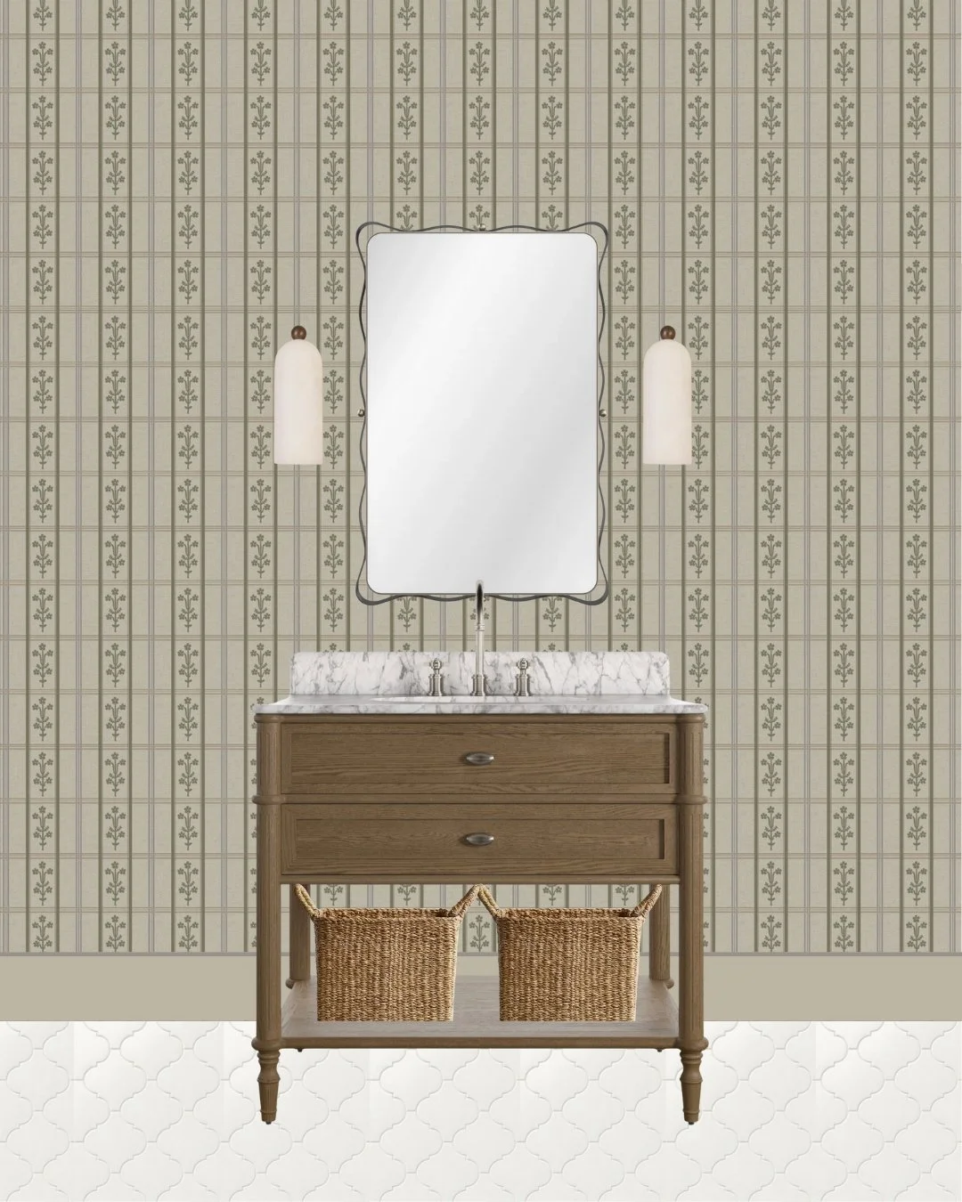 How do you add charm to a small space? Wallpaper and thoughtful details come together to create the perfect powder bath! 

#bathroomdesign #bathroomreno #bathroominteriors #interiordesignbathrooms #bathroomdesignplan #bathroomrefresh #bathroomsofinst